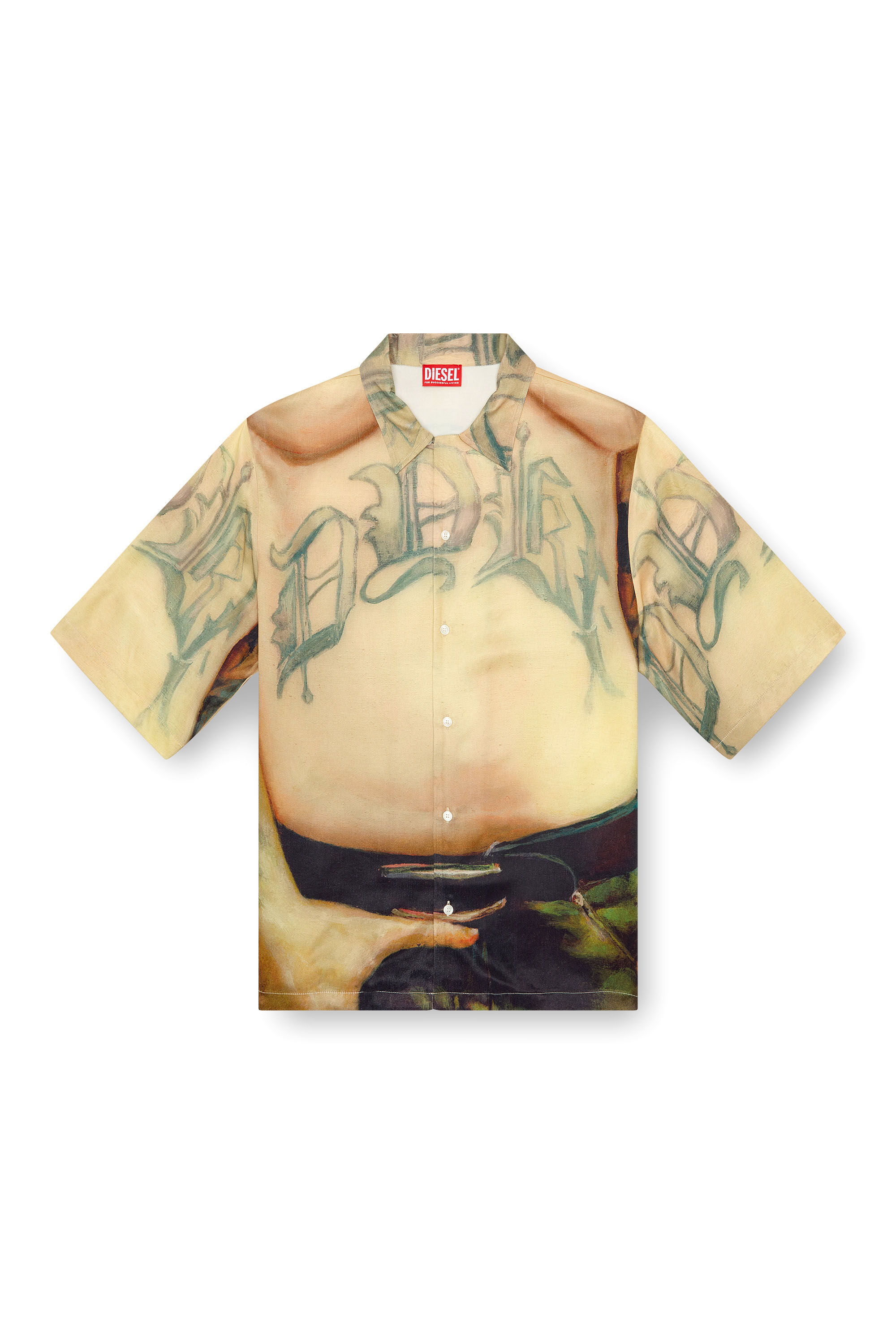 Diesel - PR-S-MEC-SS, Unisex's Viscose shirt with all-over print in Beige - 2