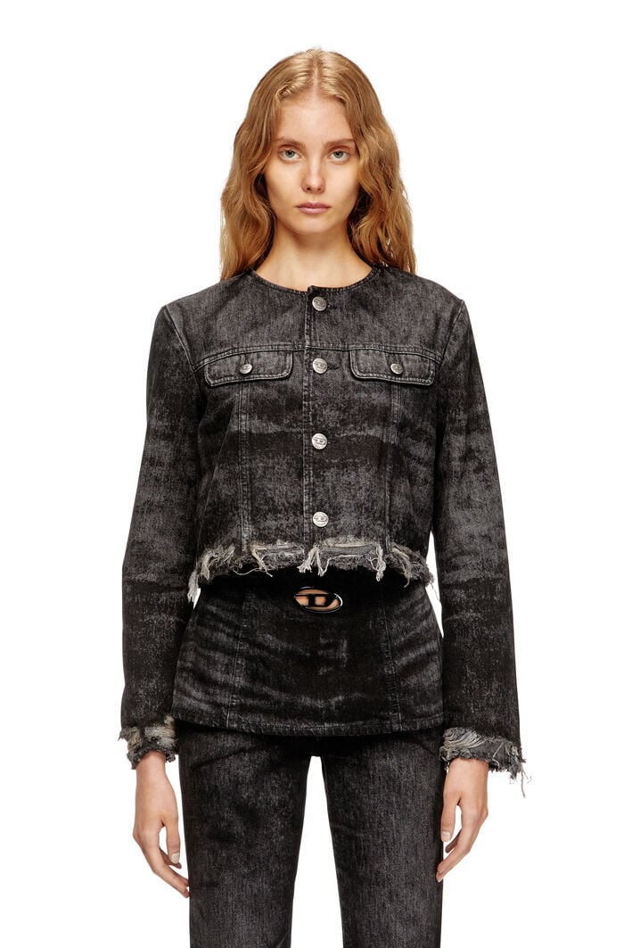 Diesel - DE-GRAFFY-FSH, Woman's Jacket in lasered cotton-hemp denim in Black - 1