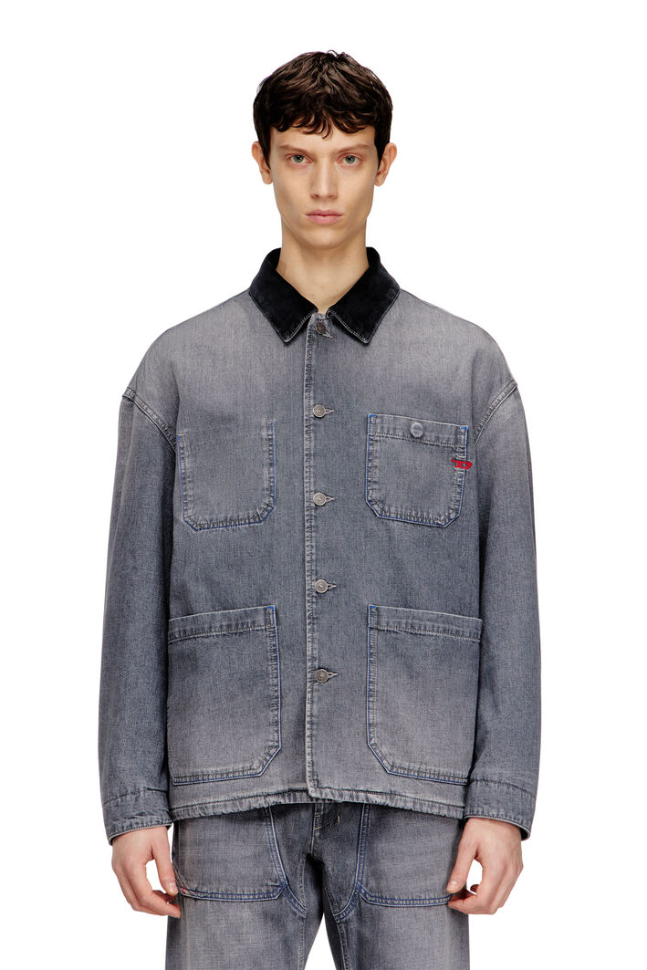 Diesel - D-STACK-U-L, Unisex's Utility-style denim jacket with contrasting collar in Grey - 3