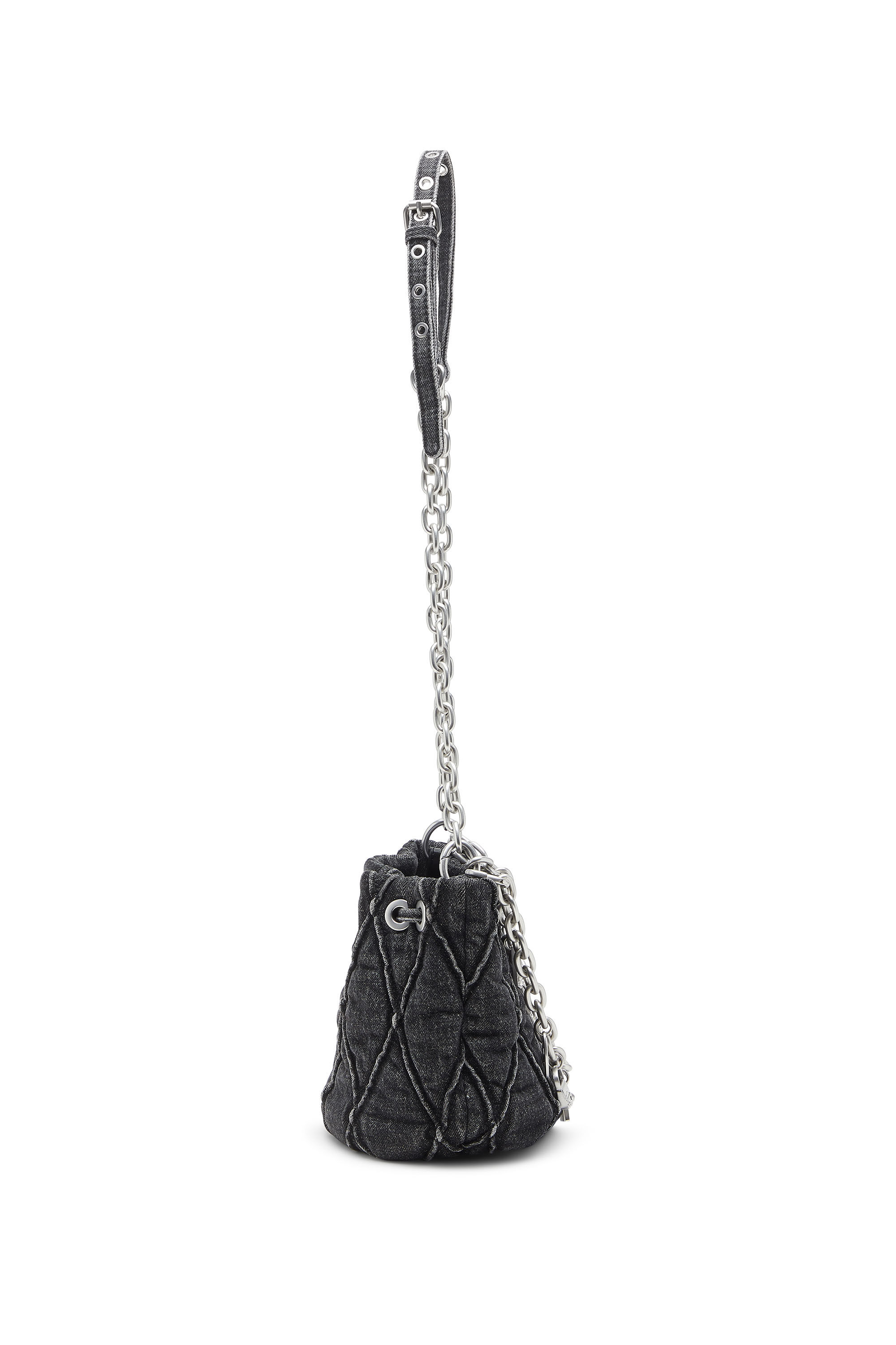 国内直営【DIESEL】hoshi charm-d bucket s ショルダーバッグ Women's Quilted-denim bucket bag with chain charms | Black