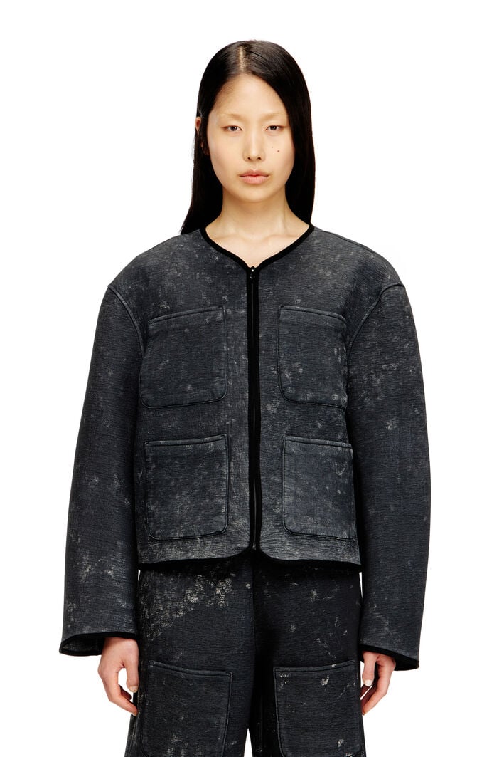Diesel - G-TES, Woman's Marbled-effect scuba jacket with pockets in Dark grey - 1