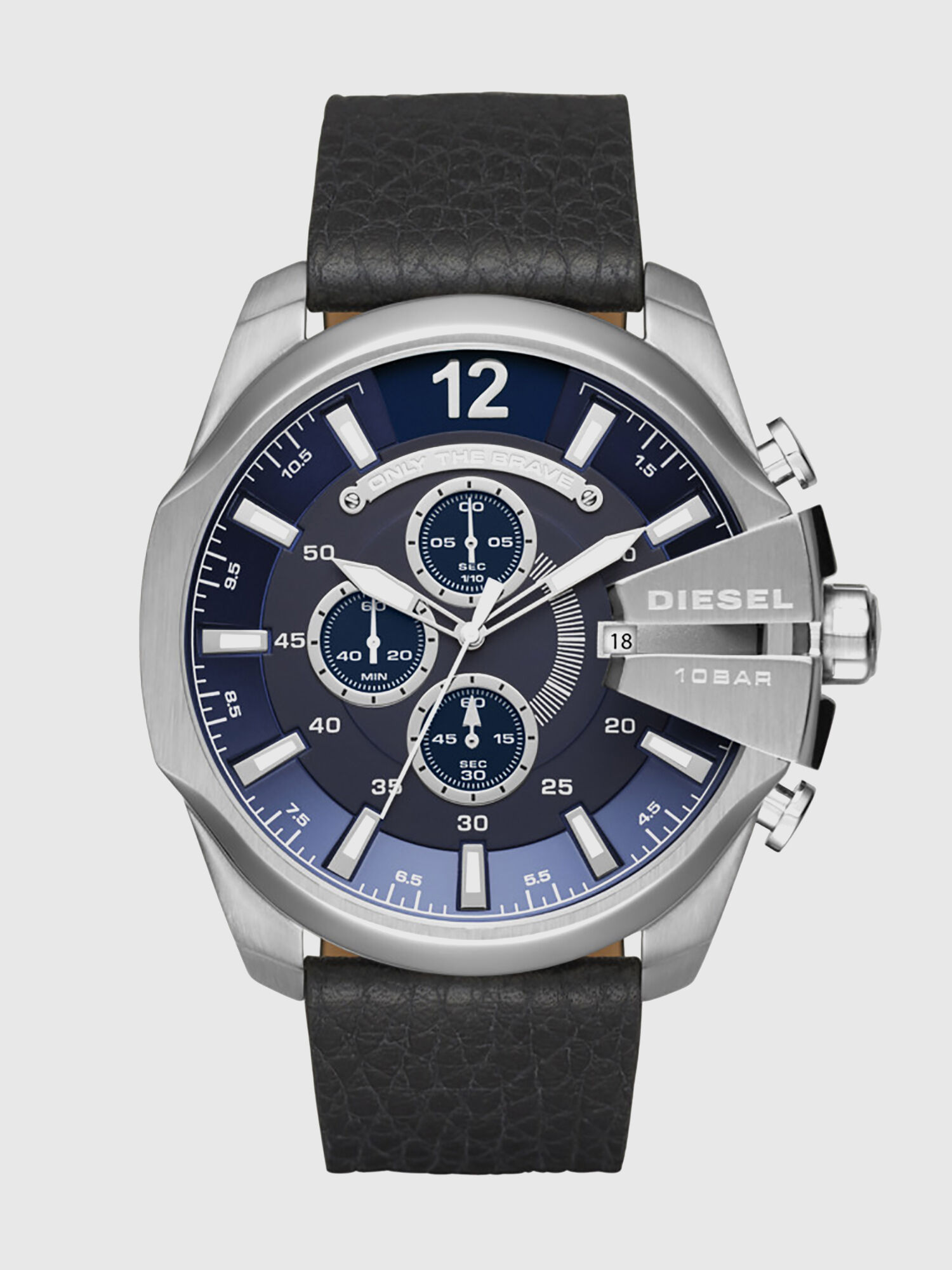 Diesel - DZ4423, Man's Mega Chief black leather watch with diesel tag, 51 mm in Black - 1