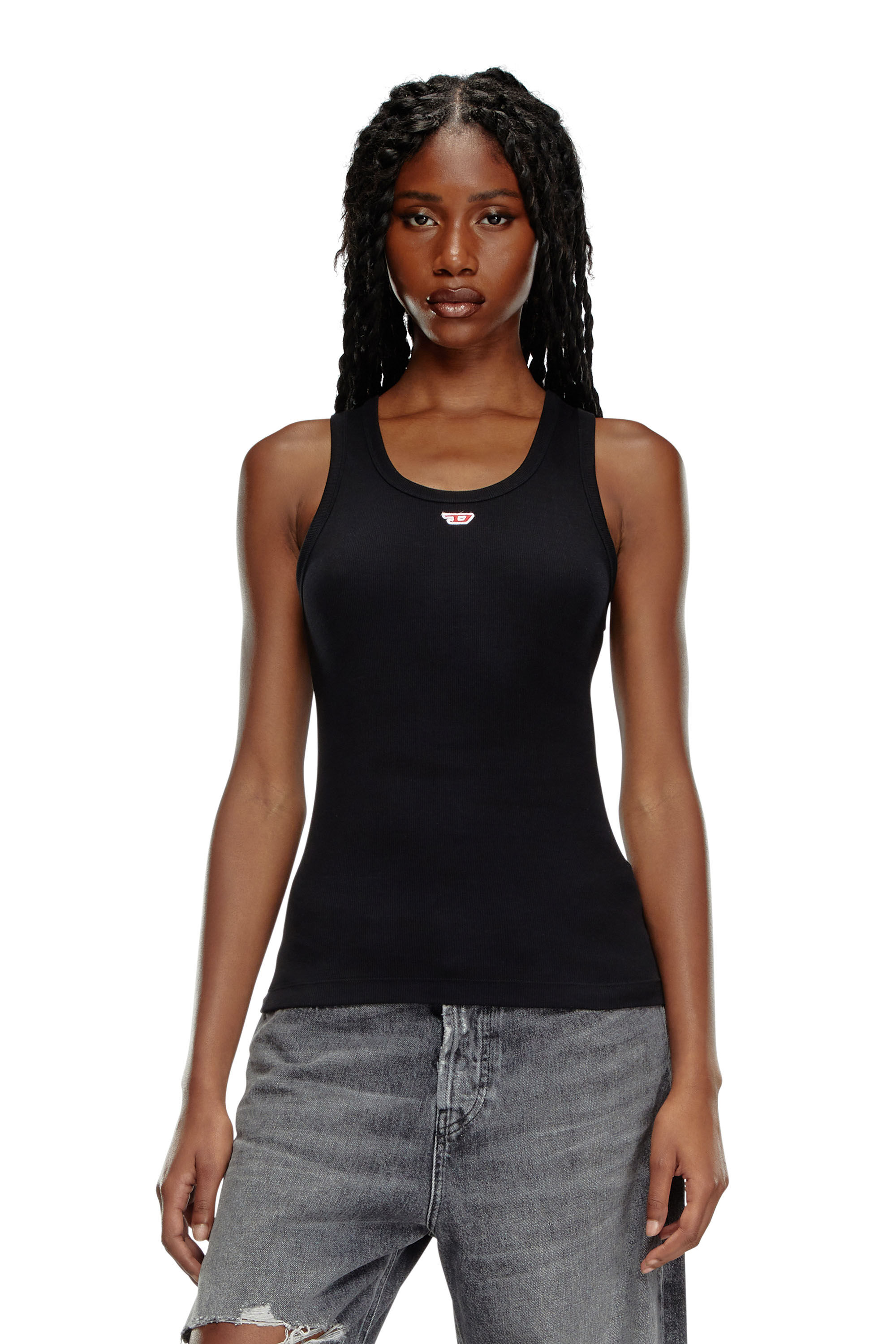 Diesel - T-ANKY-D, Woman's Tank top with embroidered D patch in Black - 3