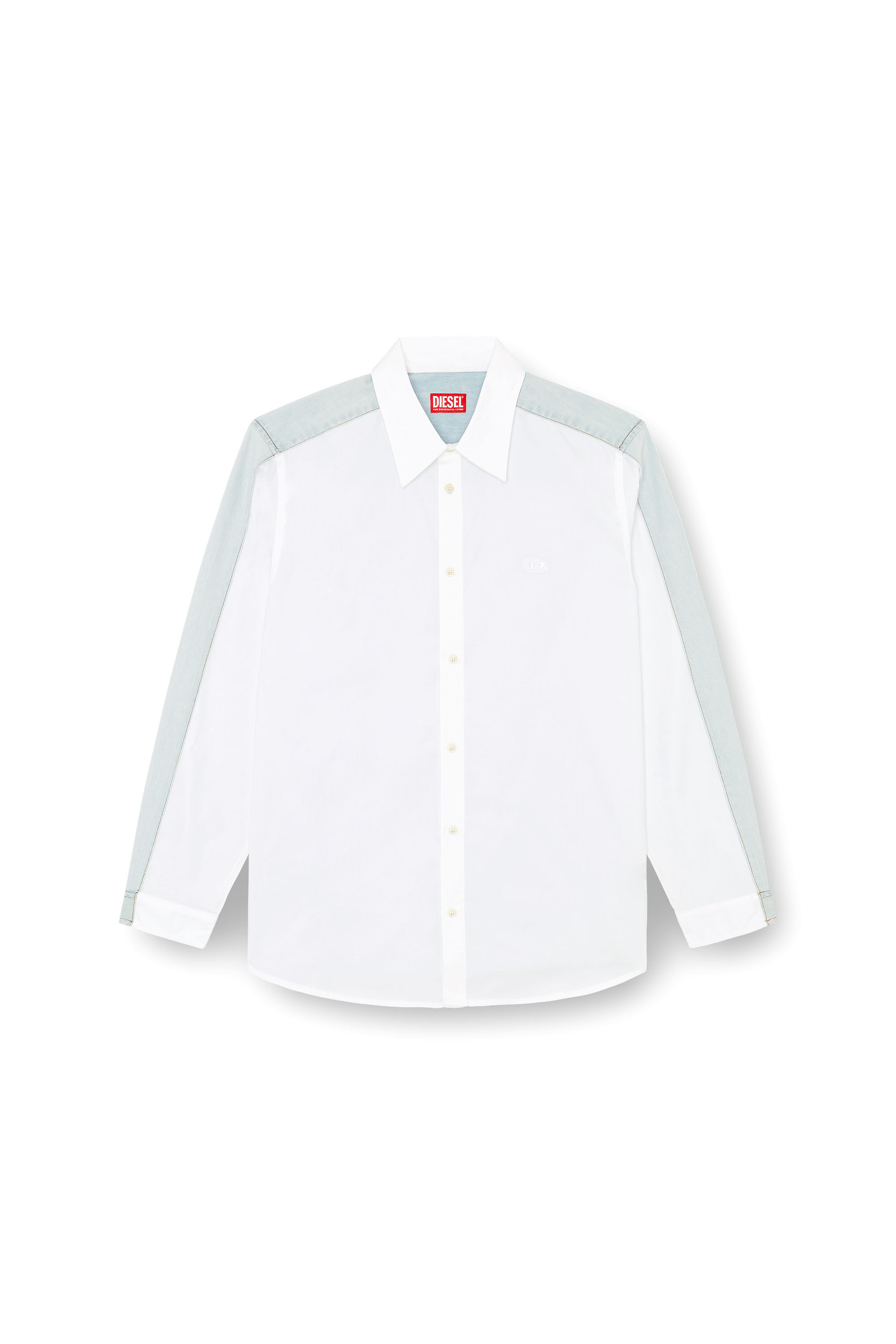 Diesel - S-SIMPLY-DNM, Man's Shirt in cotton poplin and denim in White/Blue - 2