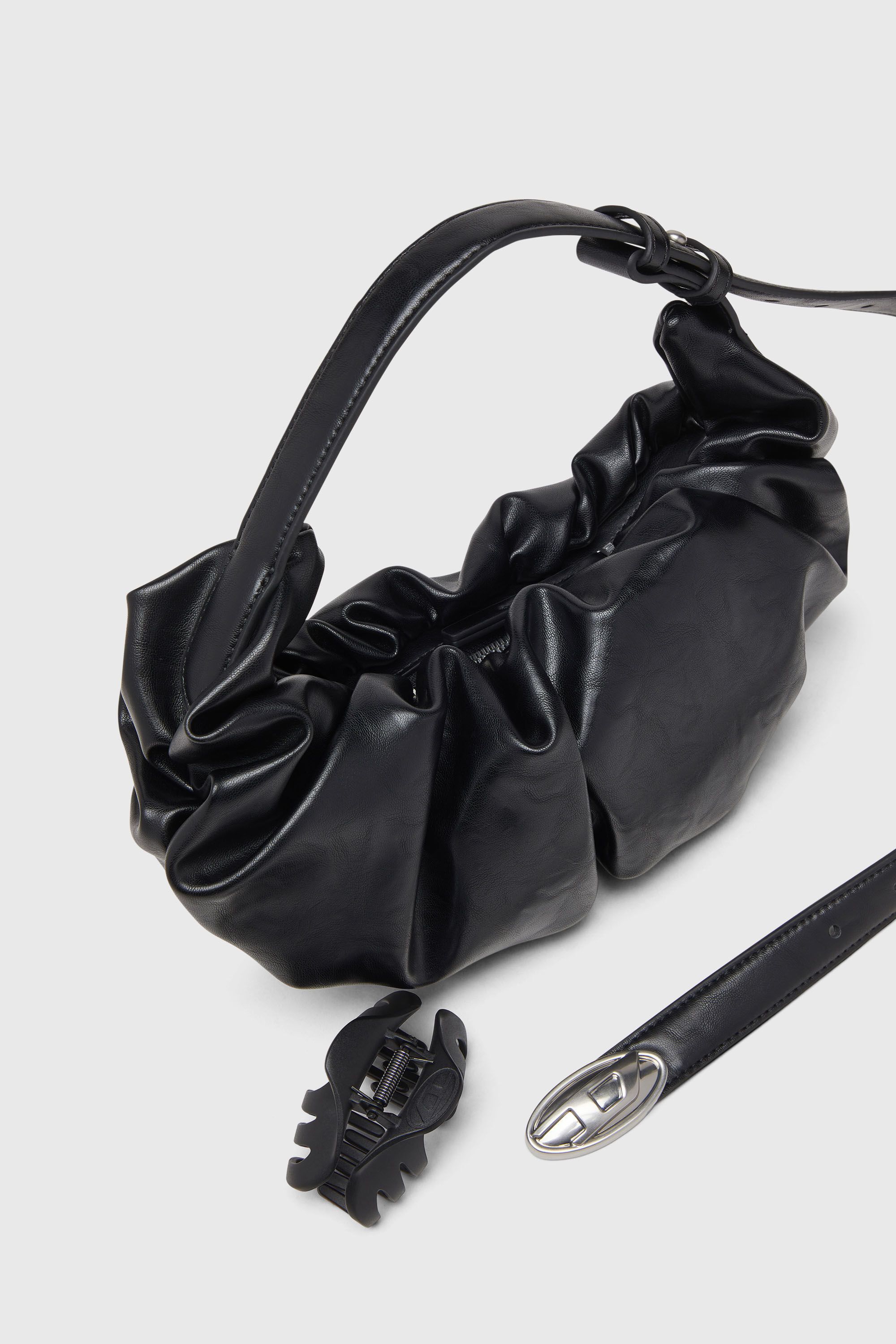 Diesel - GRAB-D HOBO S, Woman's Grab-D-Small scruched hobo bag in Black - 6