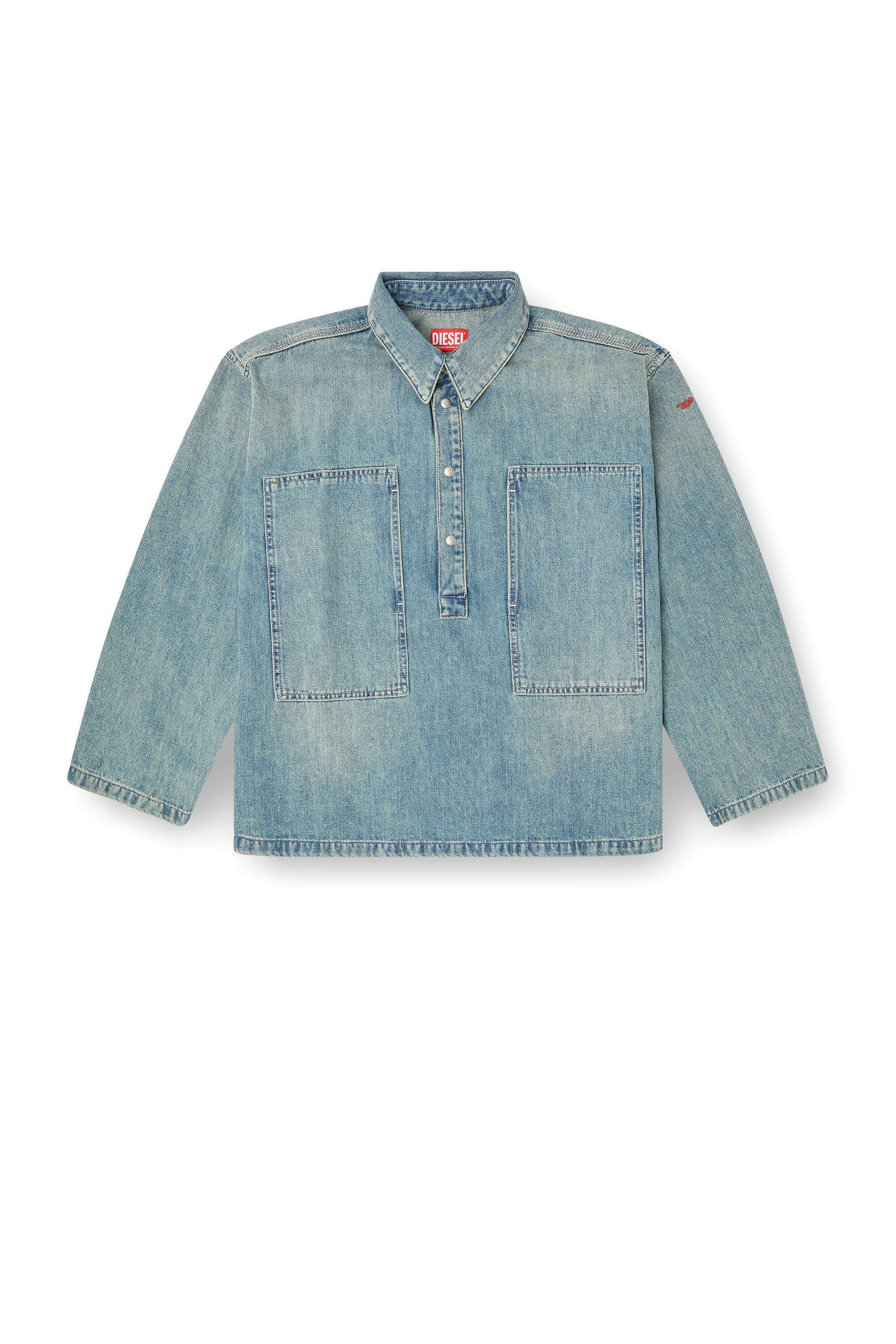 Diesel - DE-PRISS, Woman's Henley top in utility-style denim in Light Blue - 2