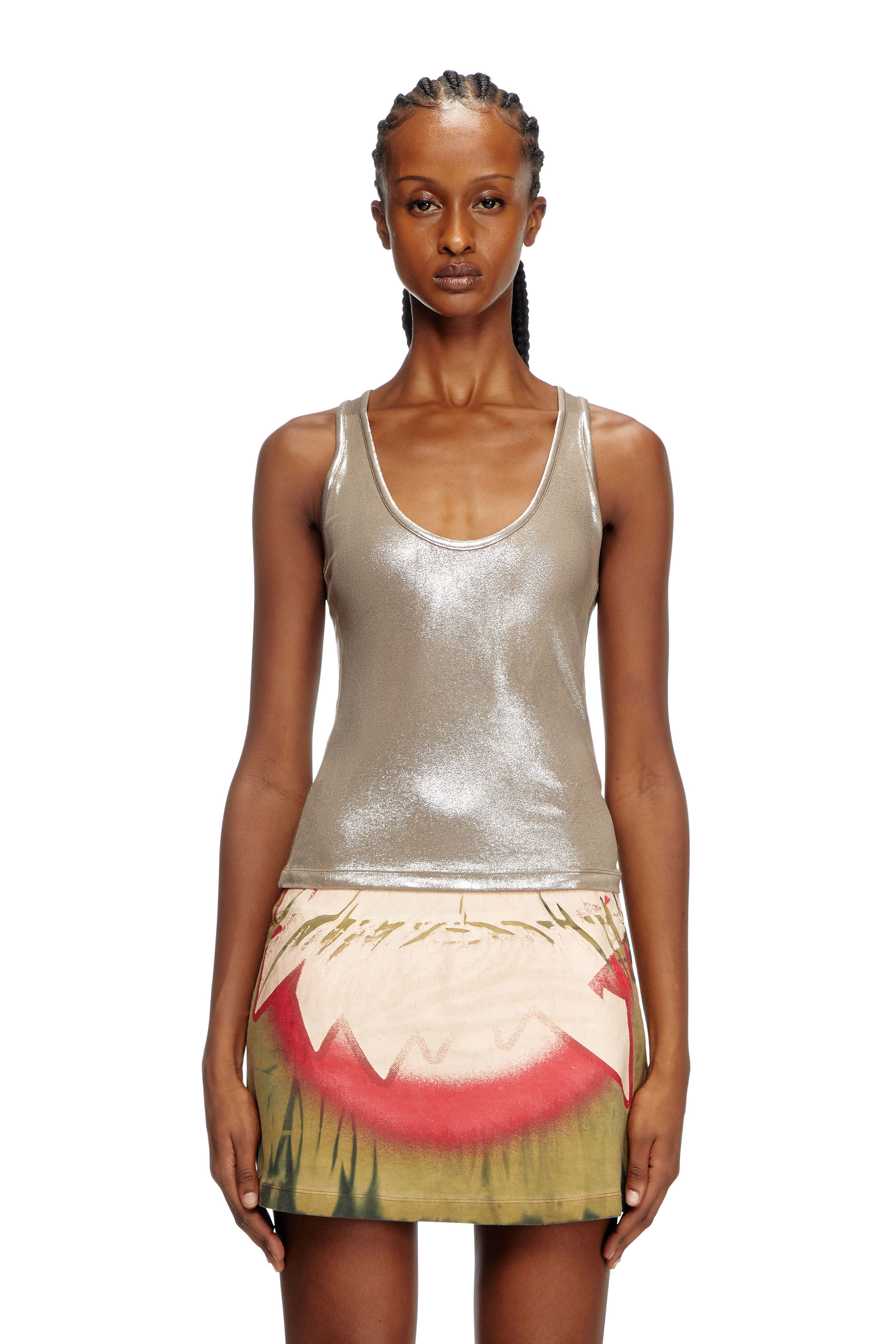 Diesel - T-AMA, Woman's Metallic tank top in Beige - 3