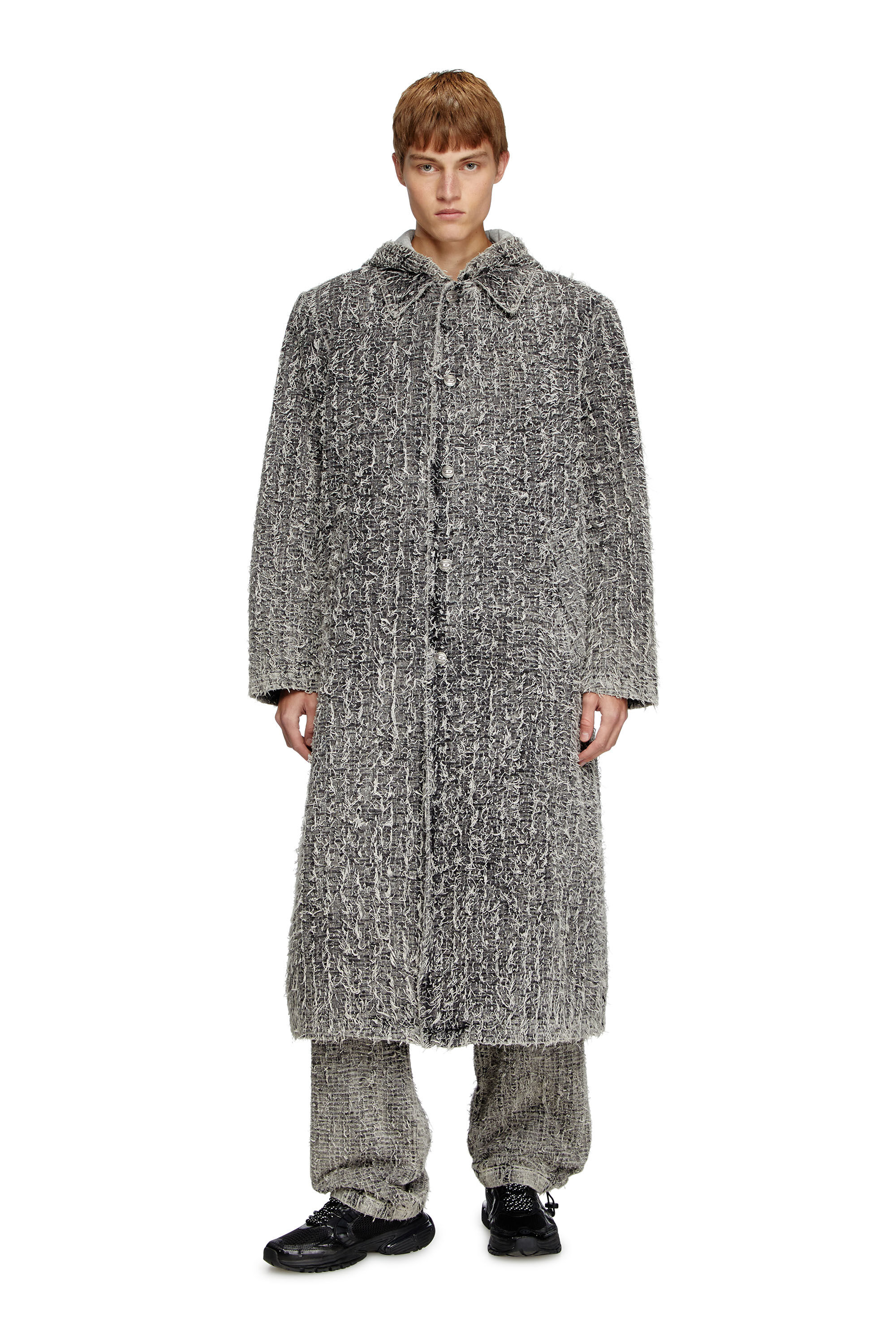 Diesel - D-JACK-S, Unisex's Hooded coat in bouclé denim in Black - 1