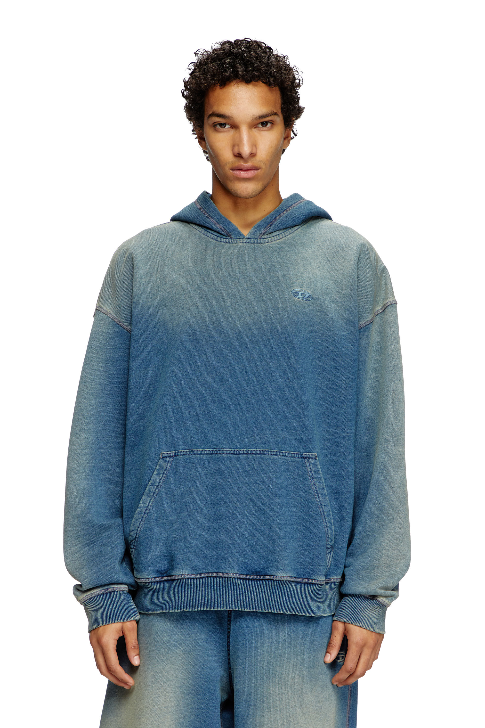Diesel - S-BOXT-HOOD-R6, Man's Faded hoodie with logo embroidery in Blue - 3