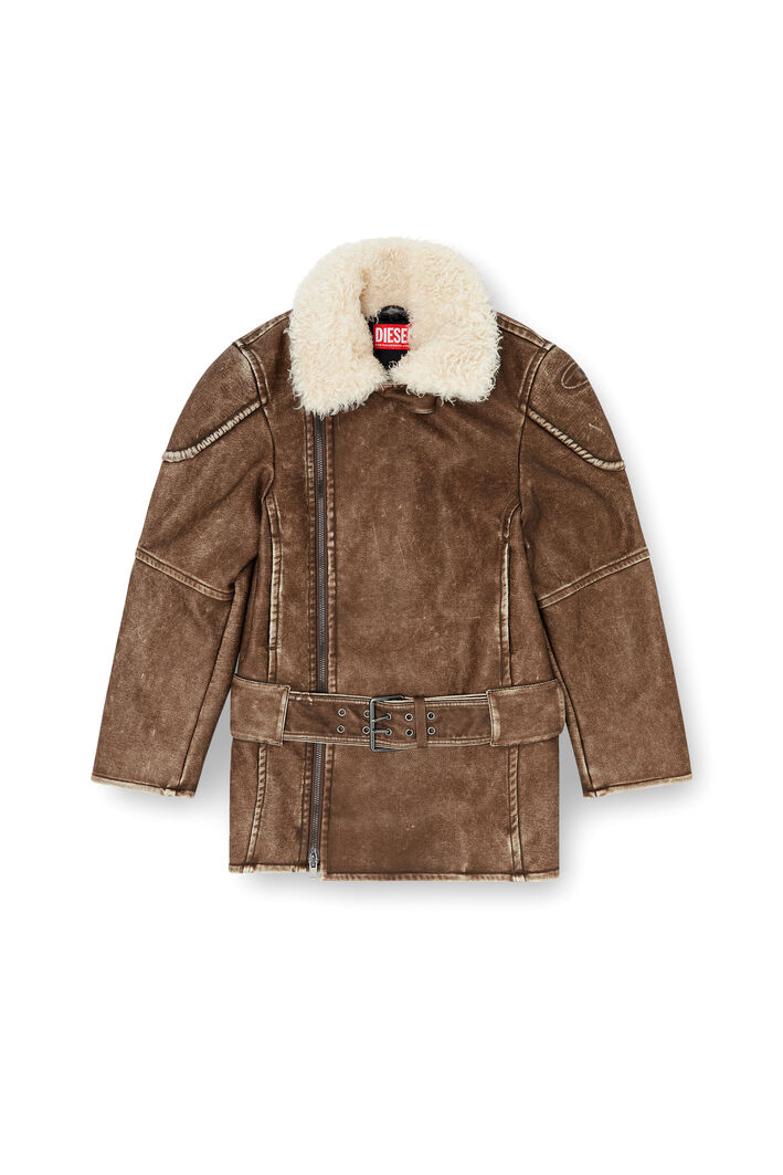 Diesel - G-EYSER, Woman's Double-breasted aviator-biker coat in Brown - 3