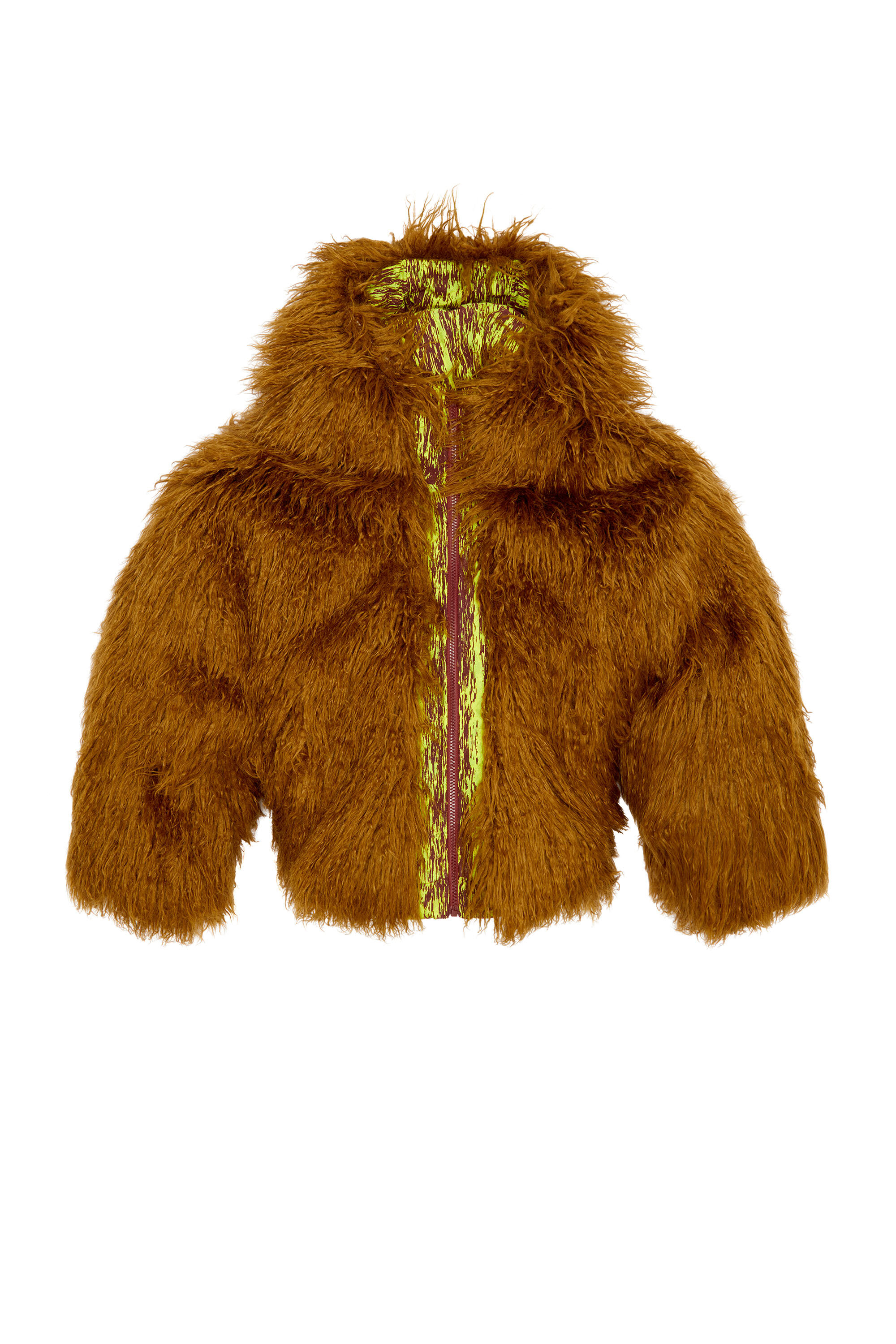 Diesel - W-ASABI, Woman's Reversible devoré and shaggy hair jacket in Brown - 2