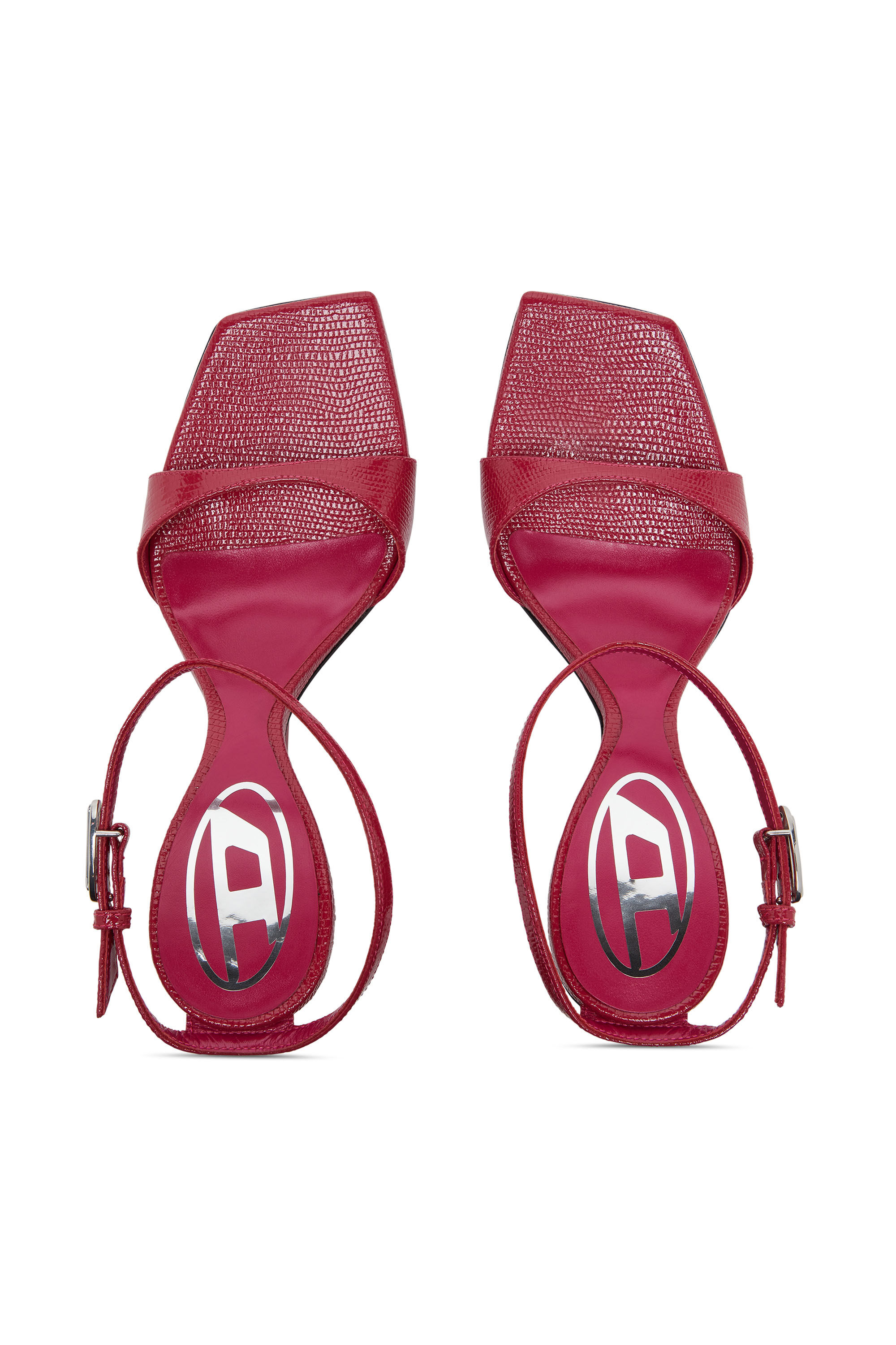 Diesel - D-AMBER SANDAL WEDGE, Woman's D-Amber-Wedge sandals in lizard-effect leather in Pink - 4