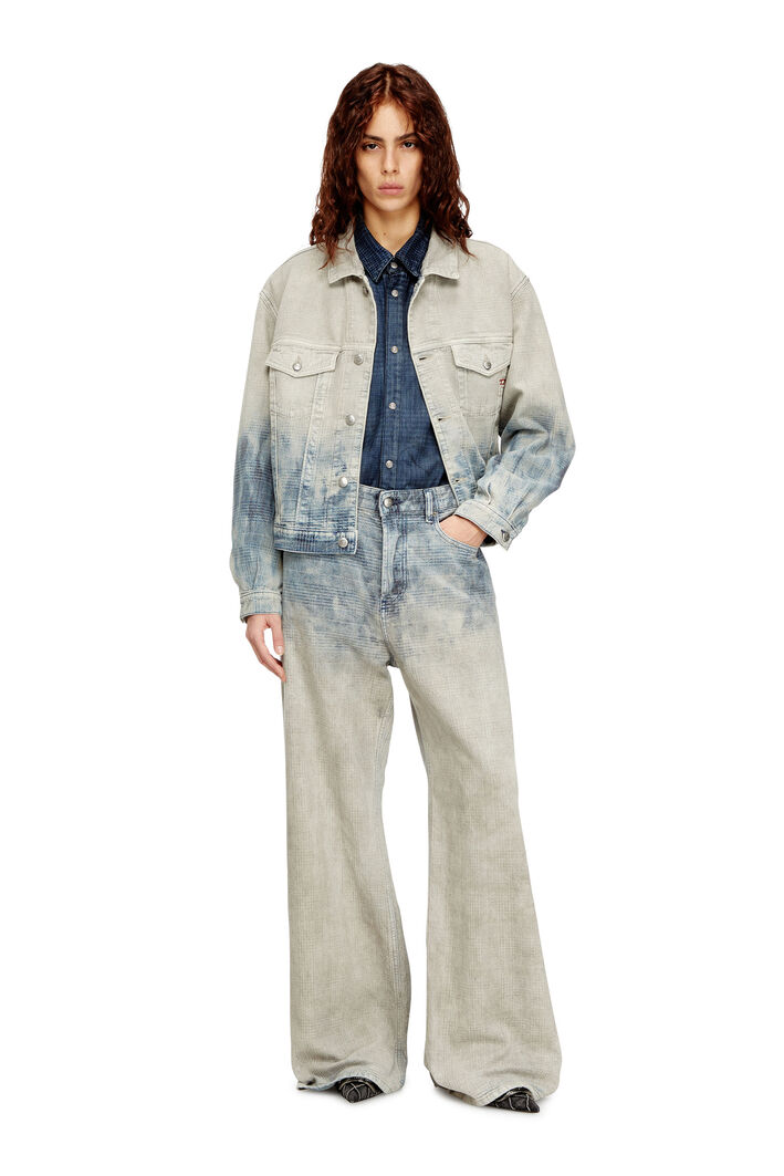 Diesel - D-RANGER, Unisex's Trucker jacket in Prince of Wales jacquard denim in Grey/Blue - 2