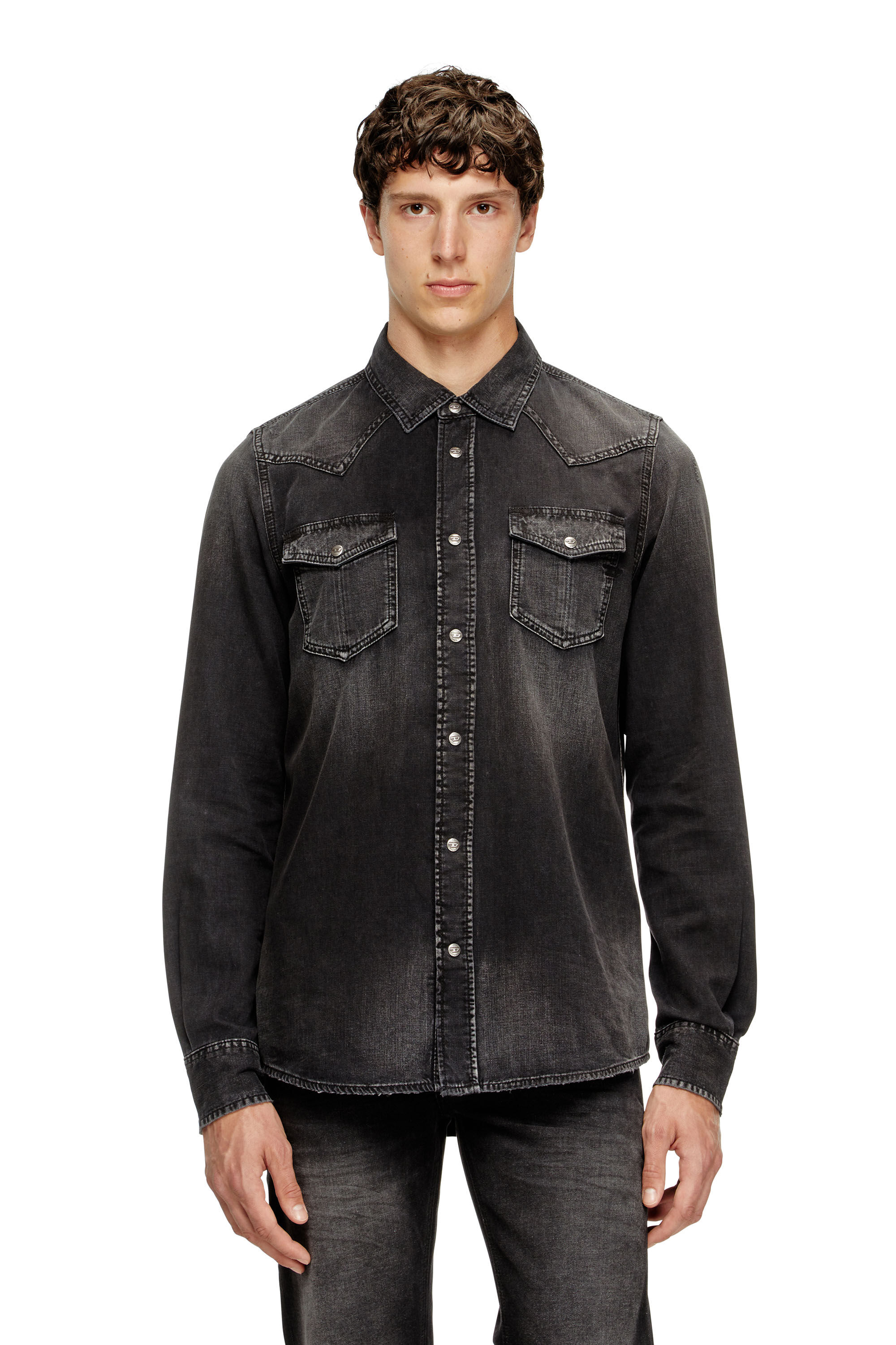 Diesel - D-VEGA, Man's Denim overshirt in Black - 3