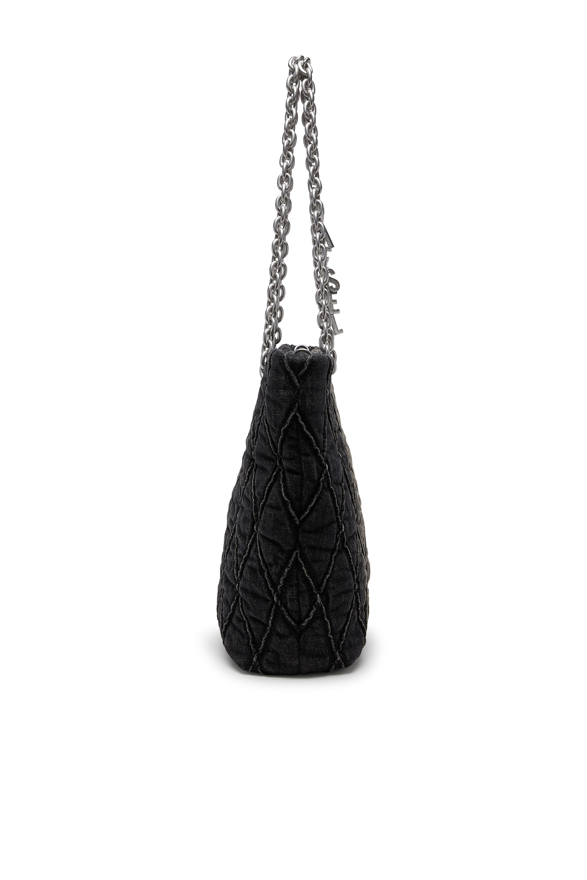 Diesel - CHARM-D SHOPPER M, Woman's Charm-D-Tote bag in quilted denim in Black - 4
