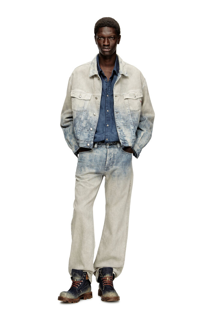 Diesel - D-RANGER, Unisex's Trucker jacket in Prince of Wales jacquard denim in Grey/Blue - 4