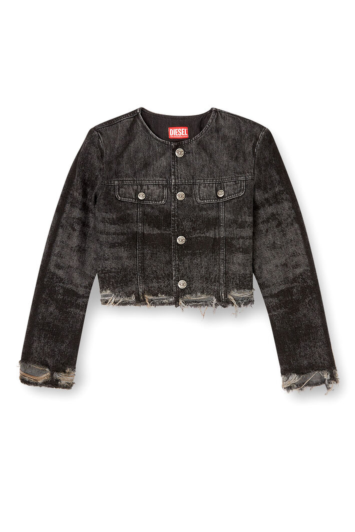 Diesel - DE-GRAFFY-FSH, Woman's Jacket in lasered cotton-hemp denim in Black - 3