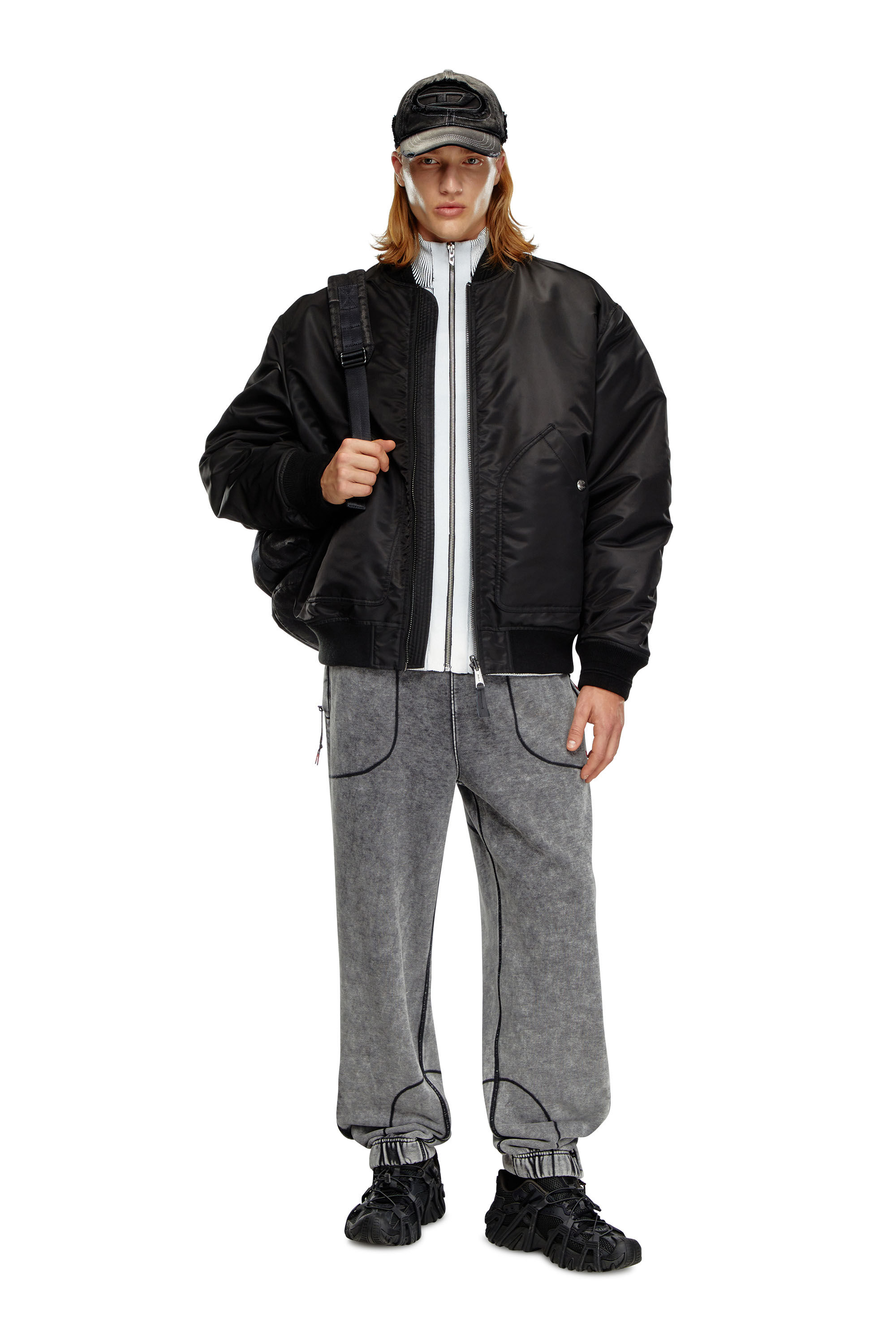 Diesel - J-HELD, Man's Bomber in padded nylon with Oval D in Black - 1