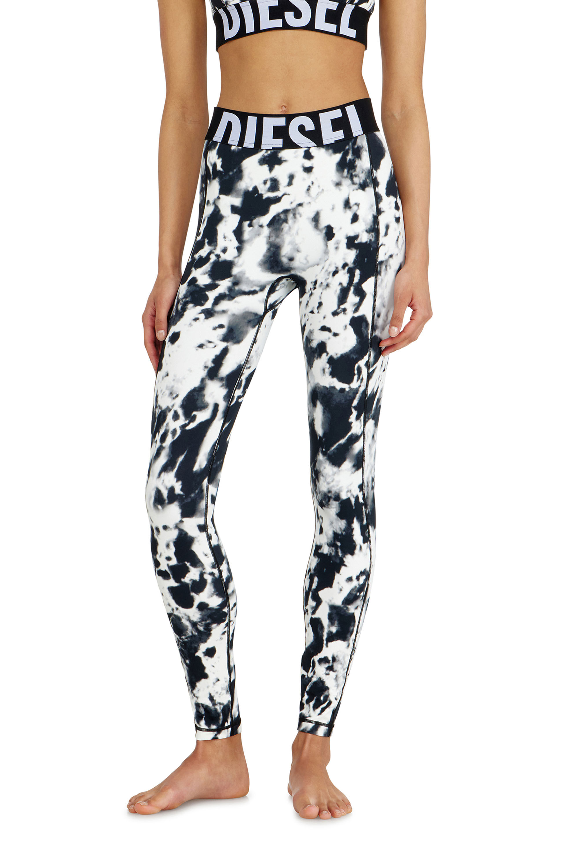 Diesel - ADELINE-D-POP, Woman's Leggings in printed microfibre in White/Black - 2