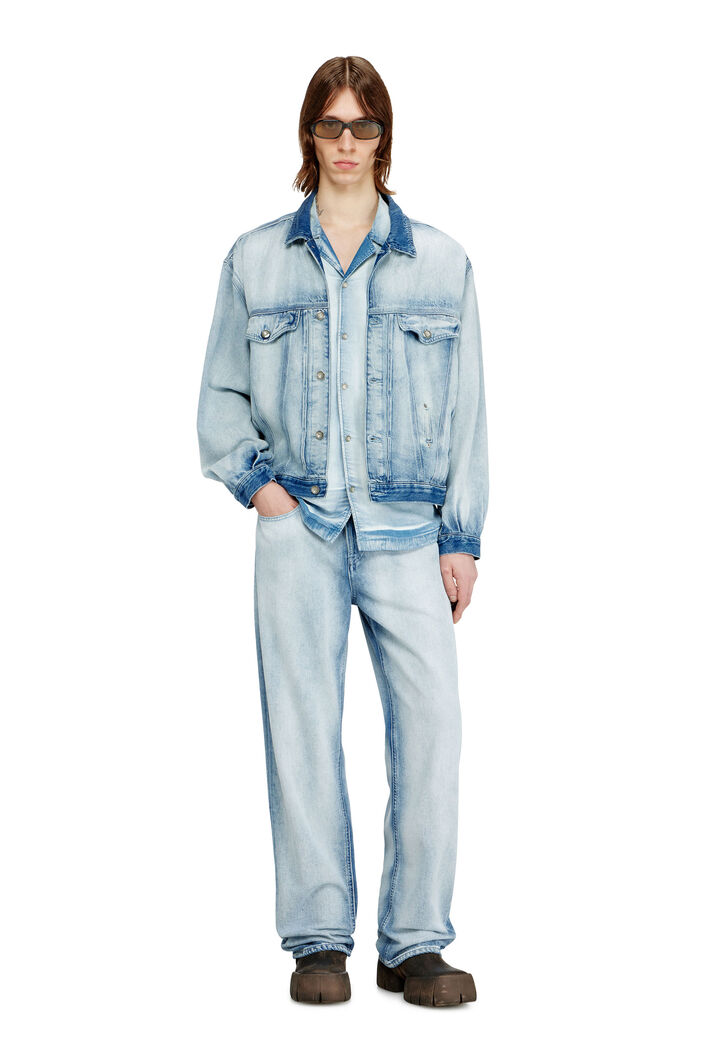 Diesel - D-DENVER-FSI1, Unisex's Trucker jacket in medium-light skeleton denim in Light Blue - 4