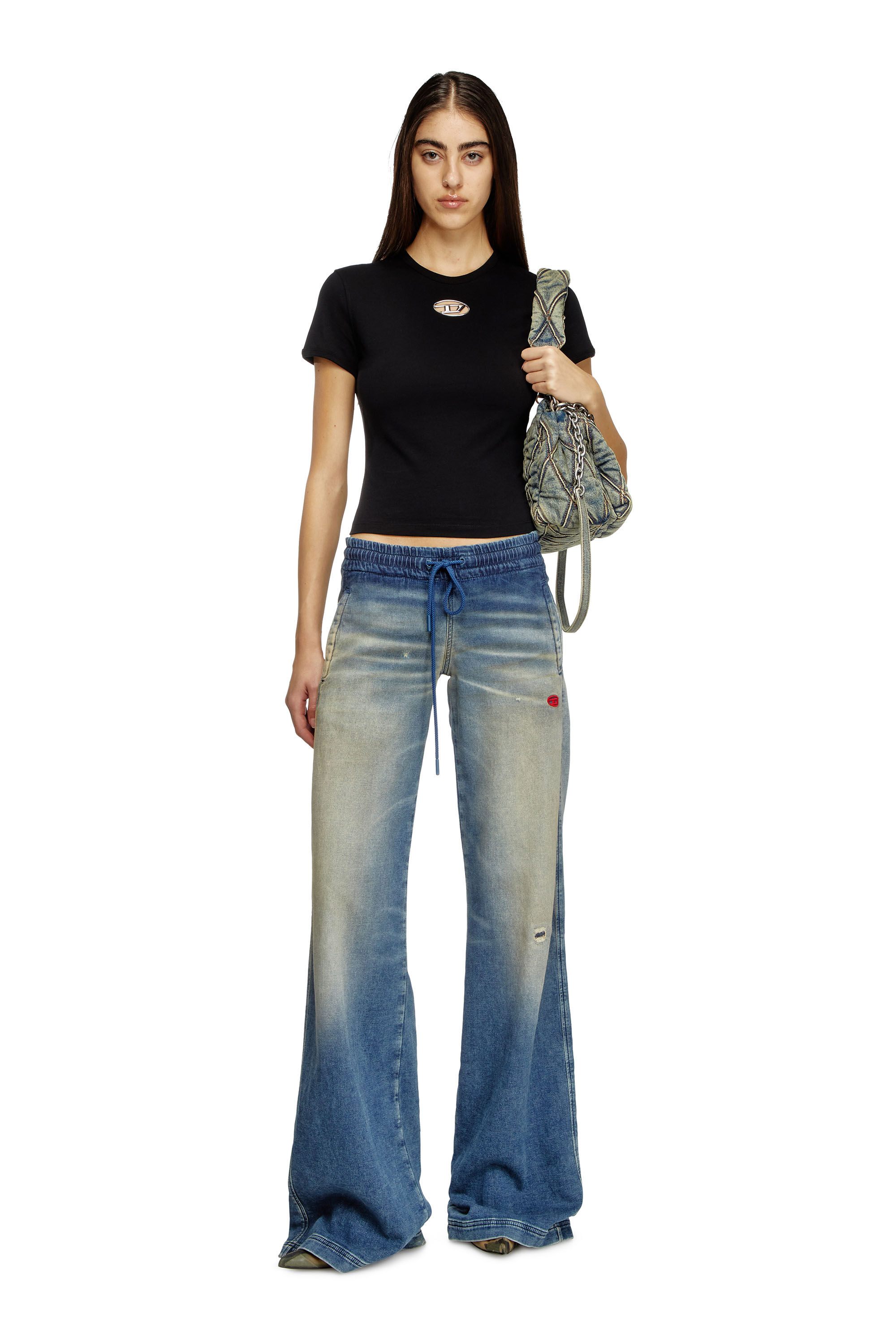 Diesel - T-UNCUTIE-LONG-OD-Q1, Woman's Slim fit T-shirt with cut-out Oval D in Black - 1