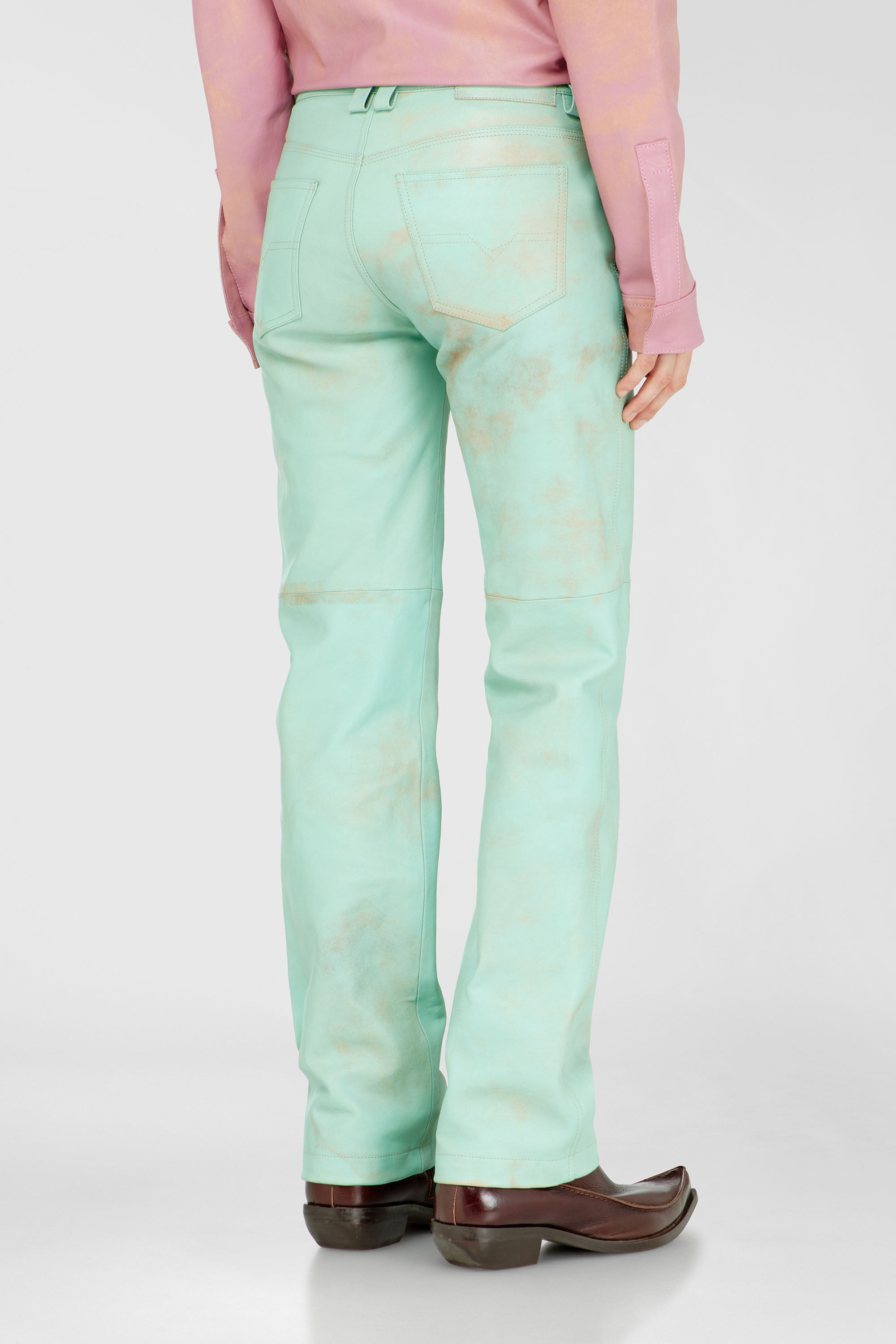 Diesel - L-POCKA, Woman's Pants in treated leather in Water Green - 4