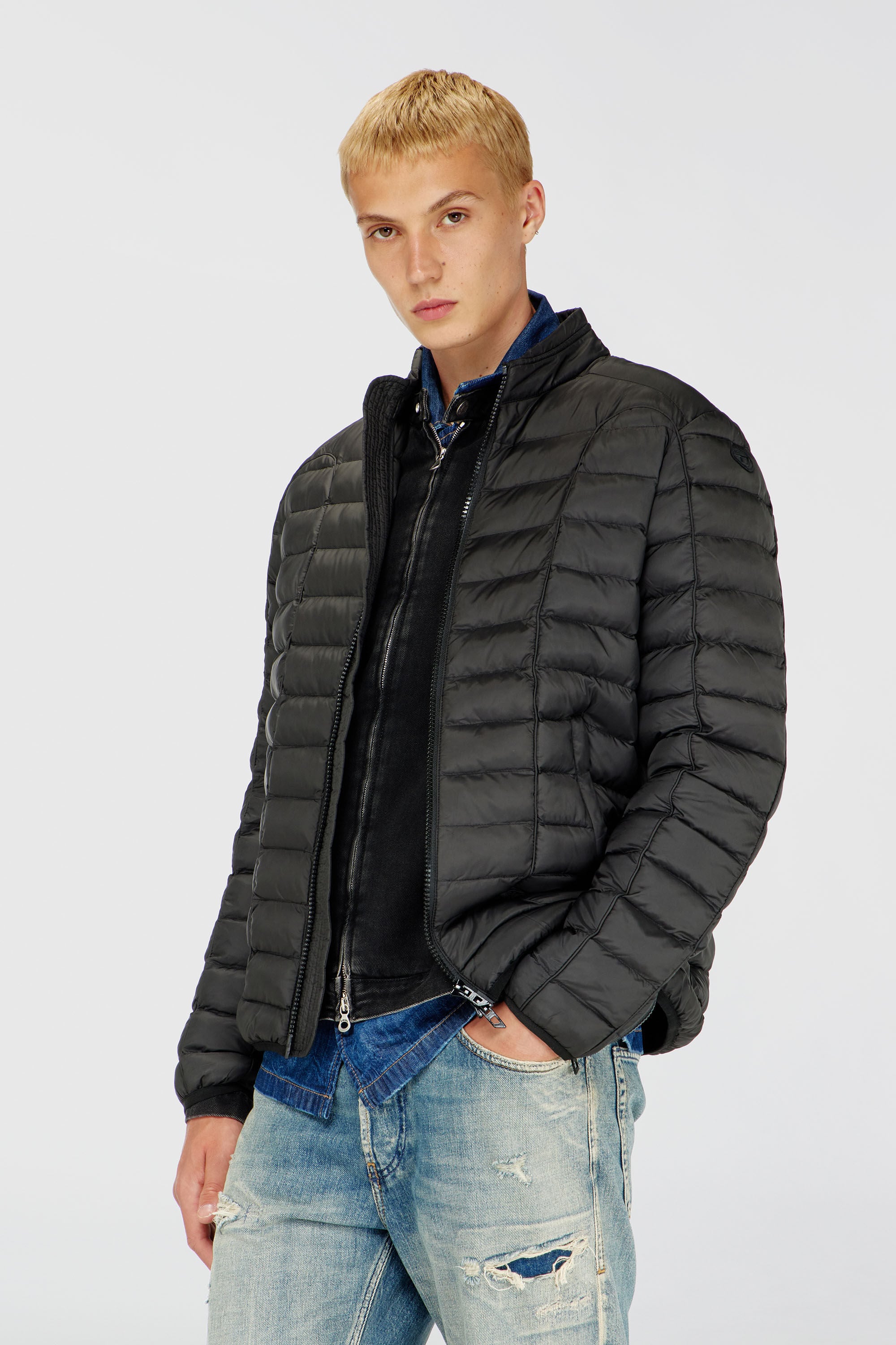 Diesel - W-PILOT, Man's Puffer jacket in light nylon in Black - 3
