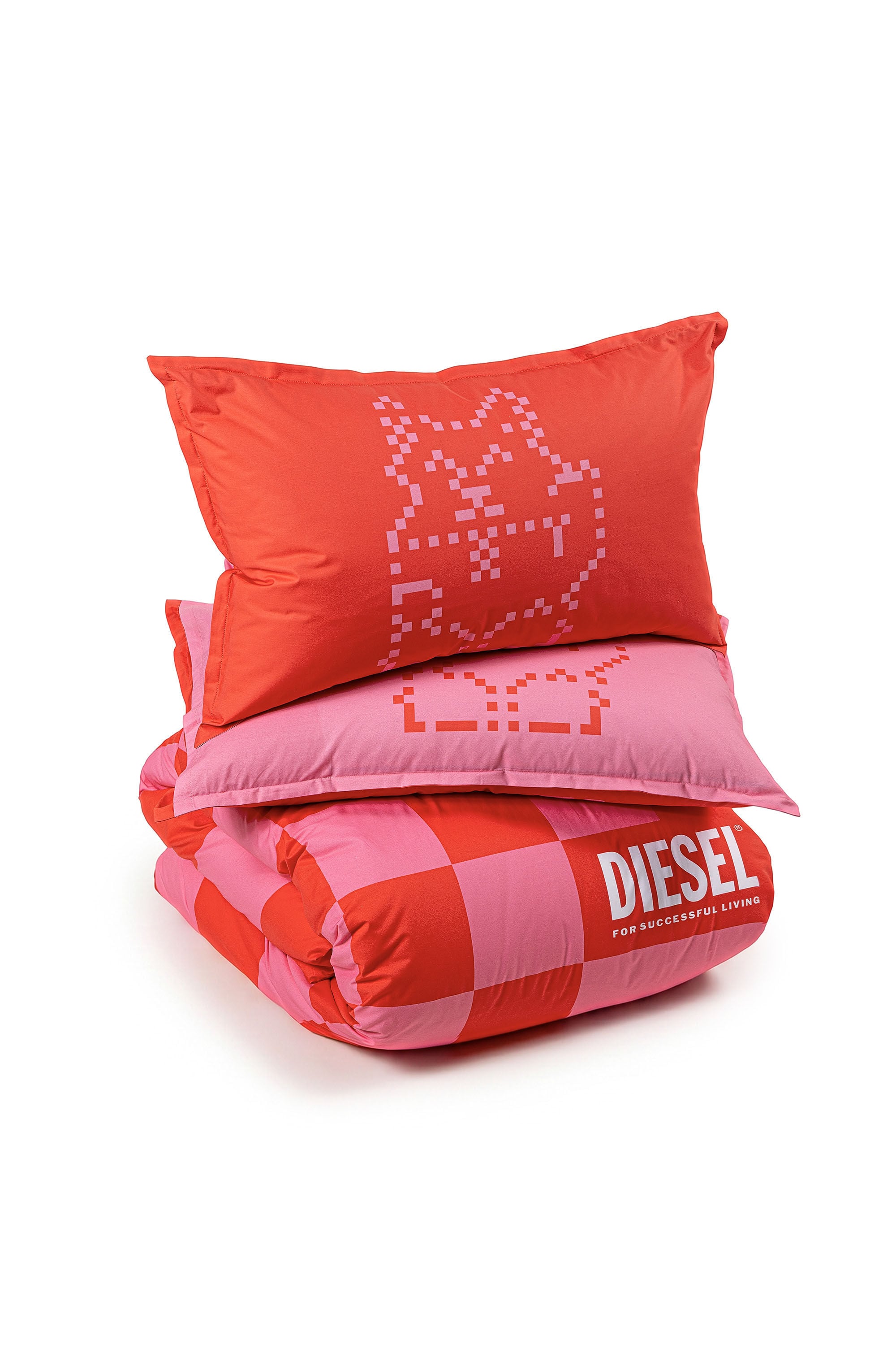 Diesel - 1018118  PIXEL DUCKS PINK/RED PERCALE DU, Unisex's Percale duvet cover set for queen size bed in Red - 2