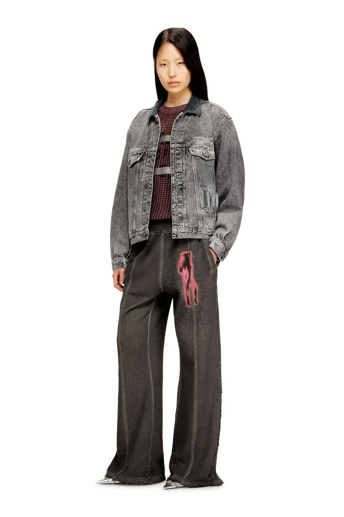 Diesel - D-DENVER-S, Unisex's Denim trucker jacket with tonal leather trims in Grey - 2