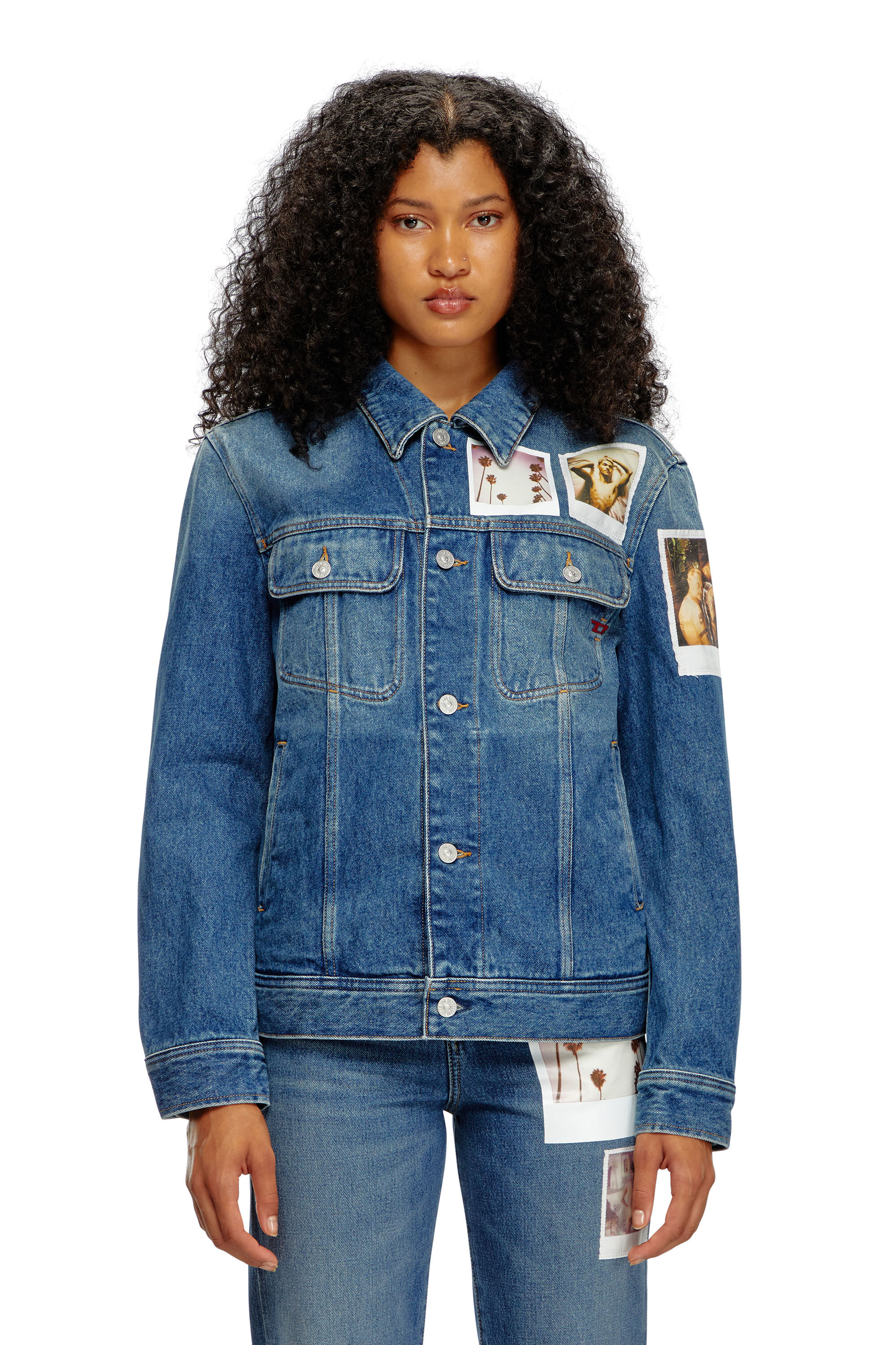 Diesel - PR-D-BARCY, Unisex's Trucker jacket with polaroid patches in Medium blue - 6