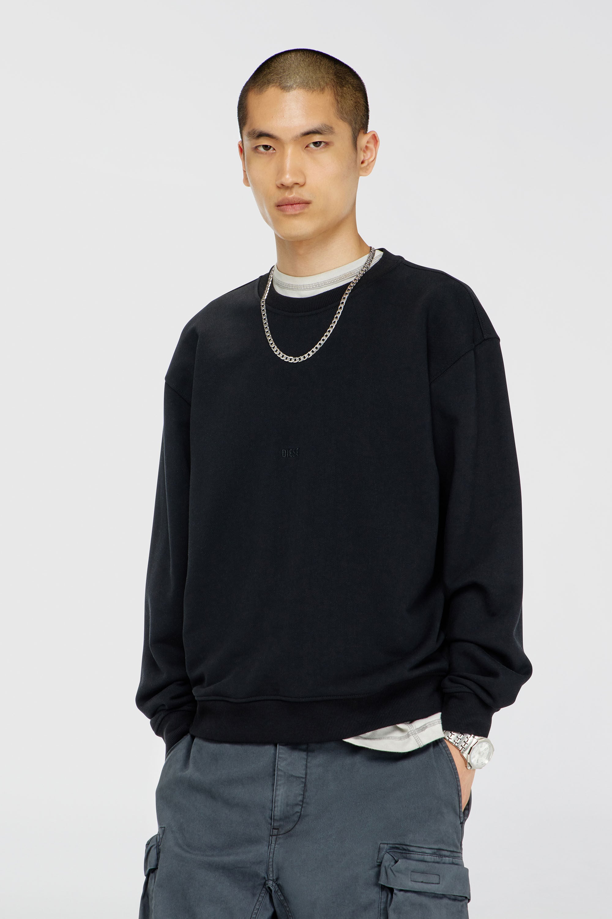 Diesel - S-NORM-AA5, Man's Cotton sweatshirt with micro logo embroidery in Black - 3