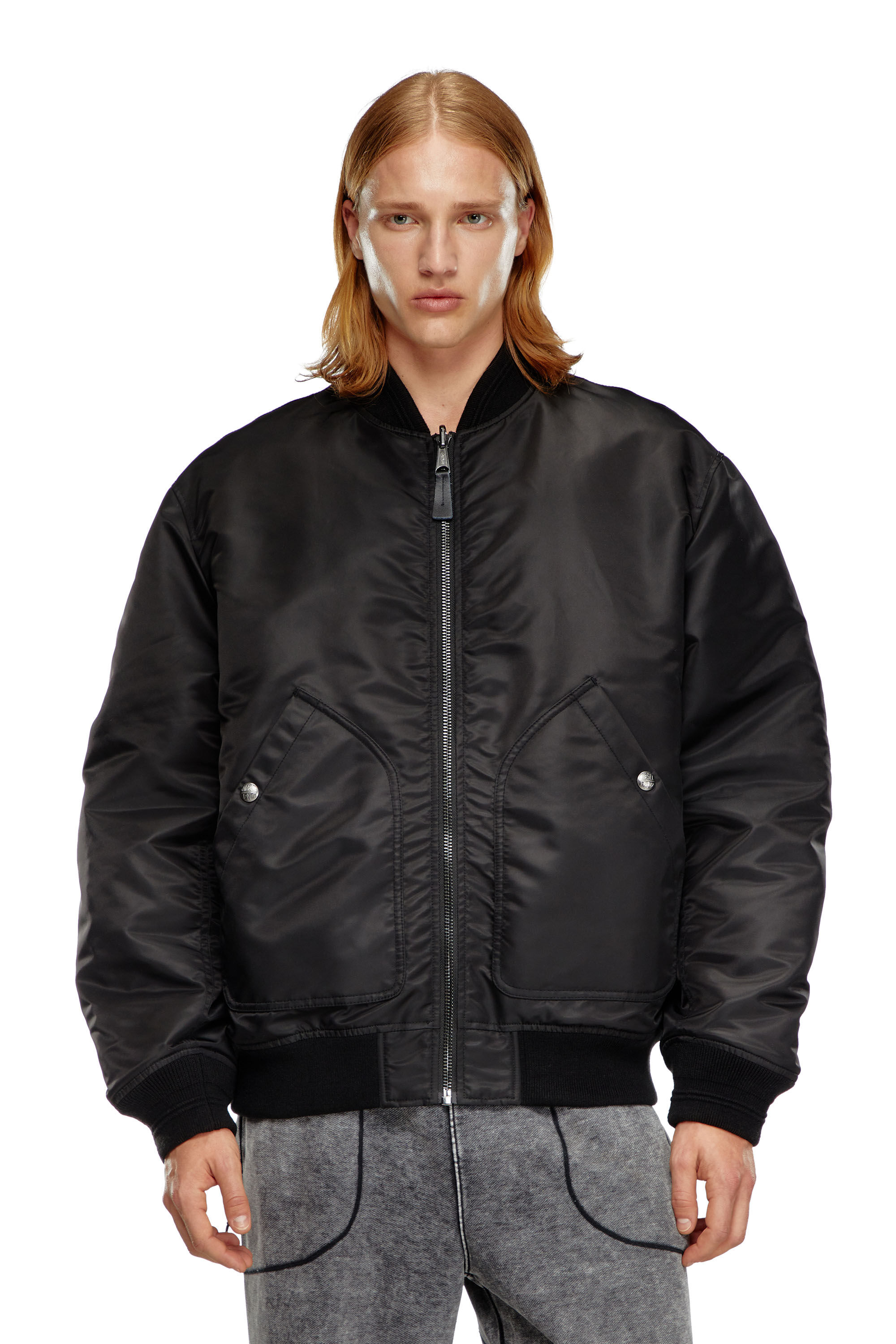 Diesel - J-HELD, Man's Bomber in padded nylon with Oval D in Black - 6