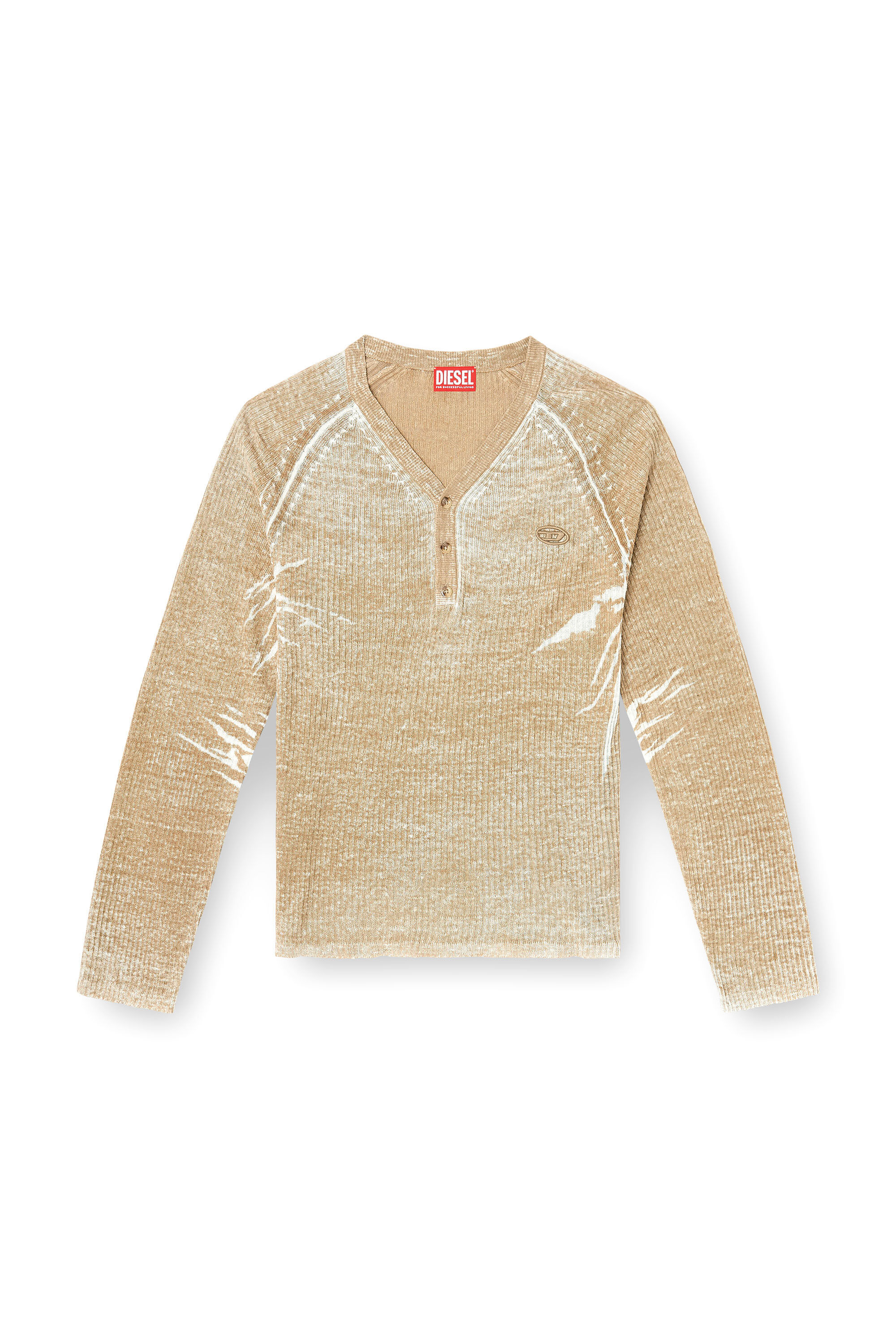 Diesel - K-ZENON, Man's Henley jumper with faded reverse print in Light Brown - 2