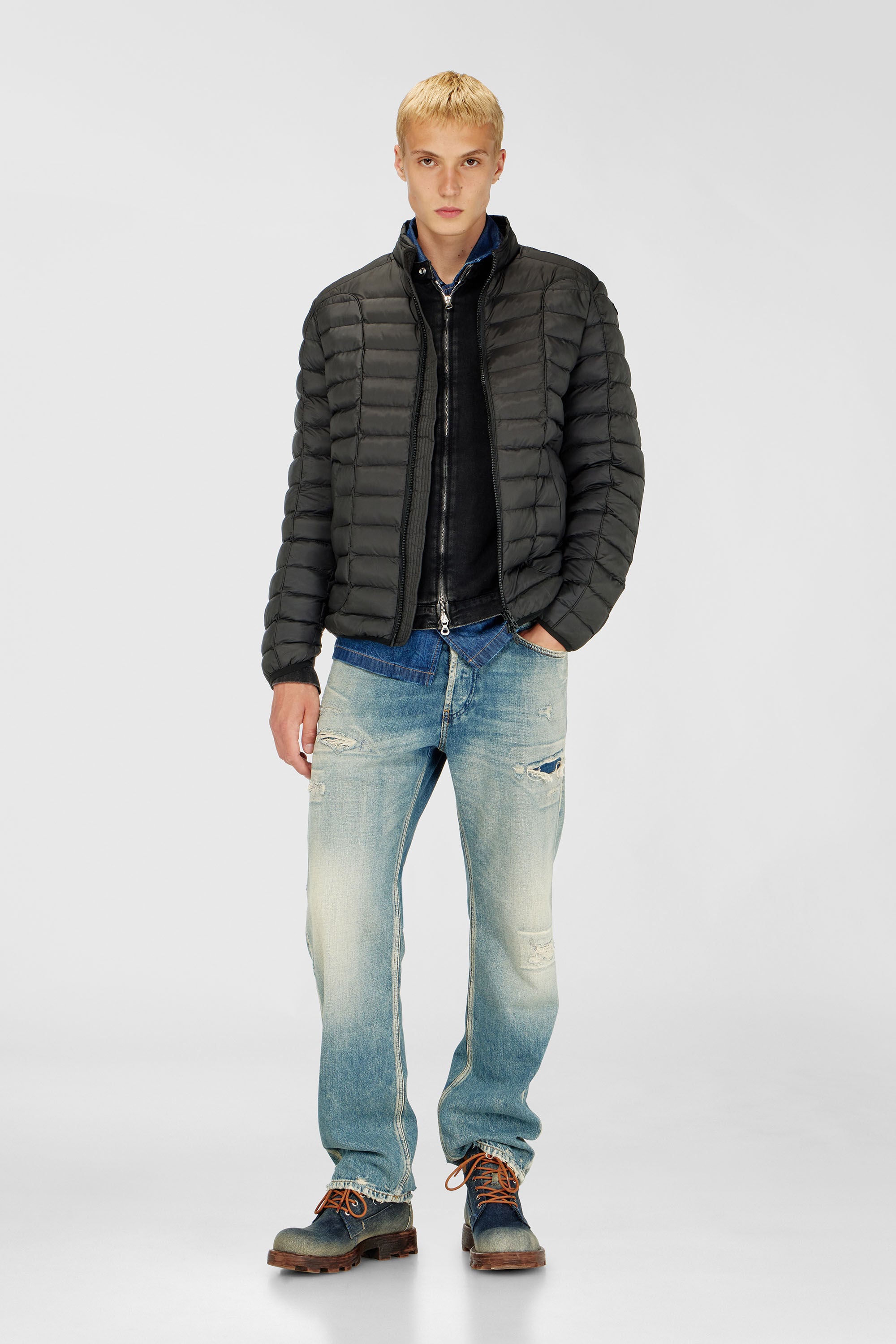 Diesel - W-PILOT, Man's Puffer jacket in light nylon in Black - 1