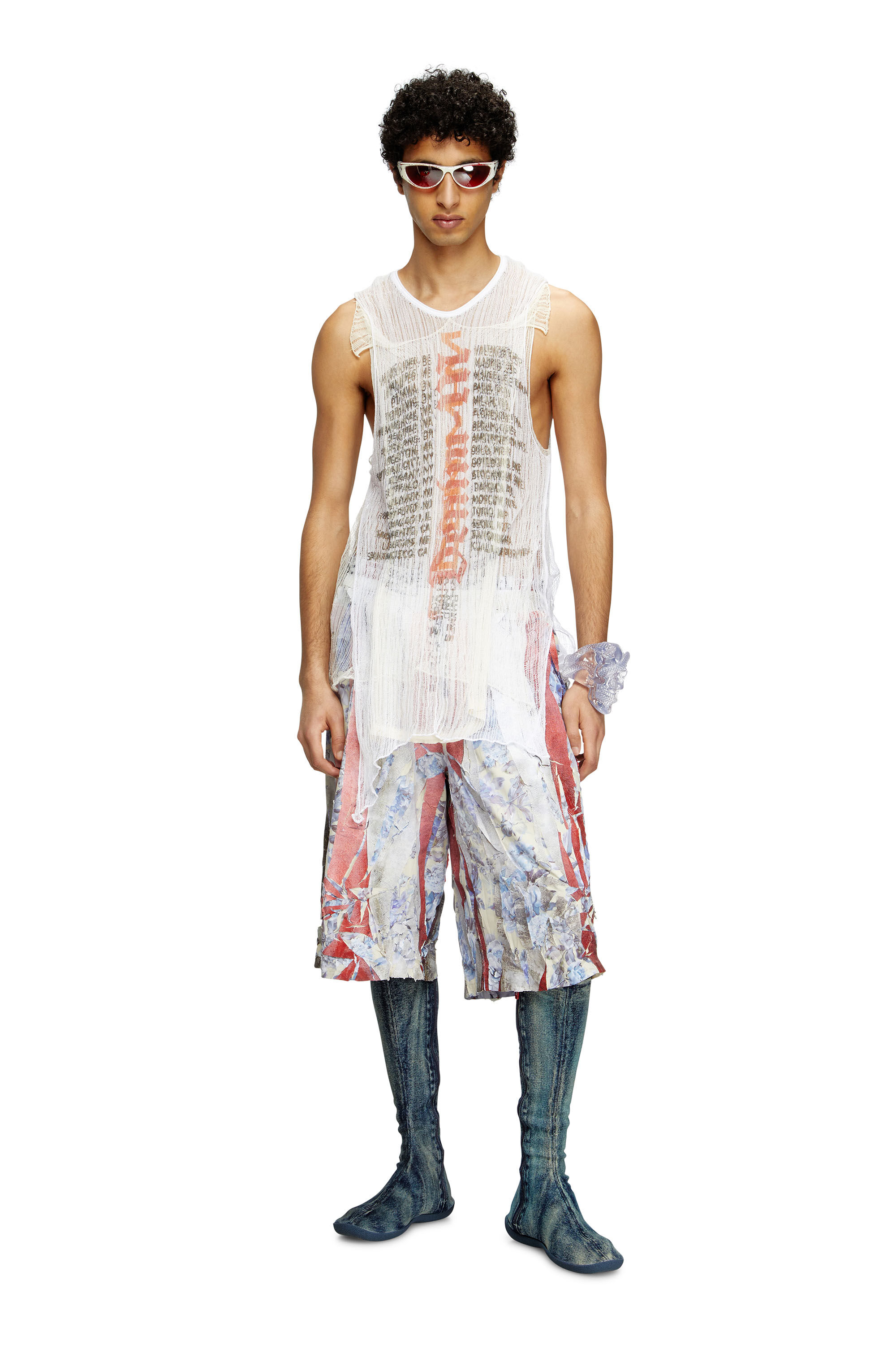 Diesel - K-ABANTE-B, Man's Knitted tank top with distressing in White - 1