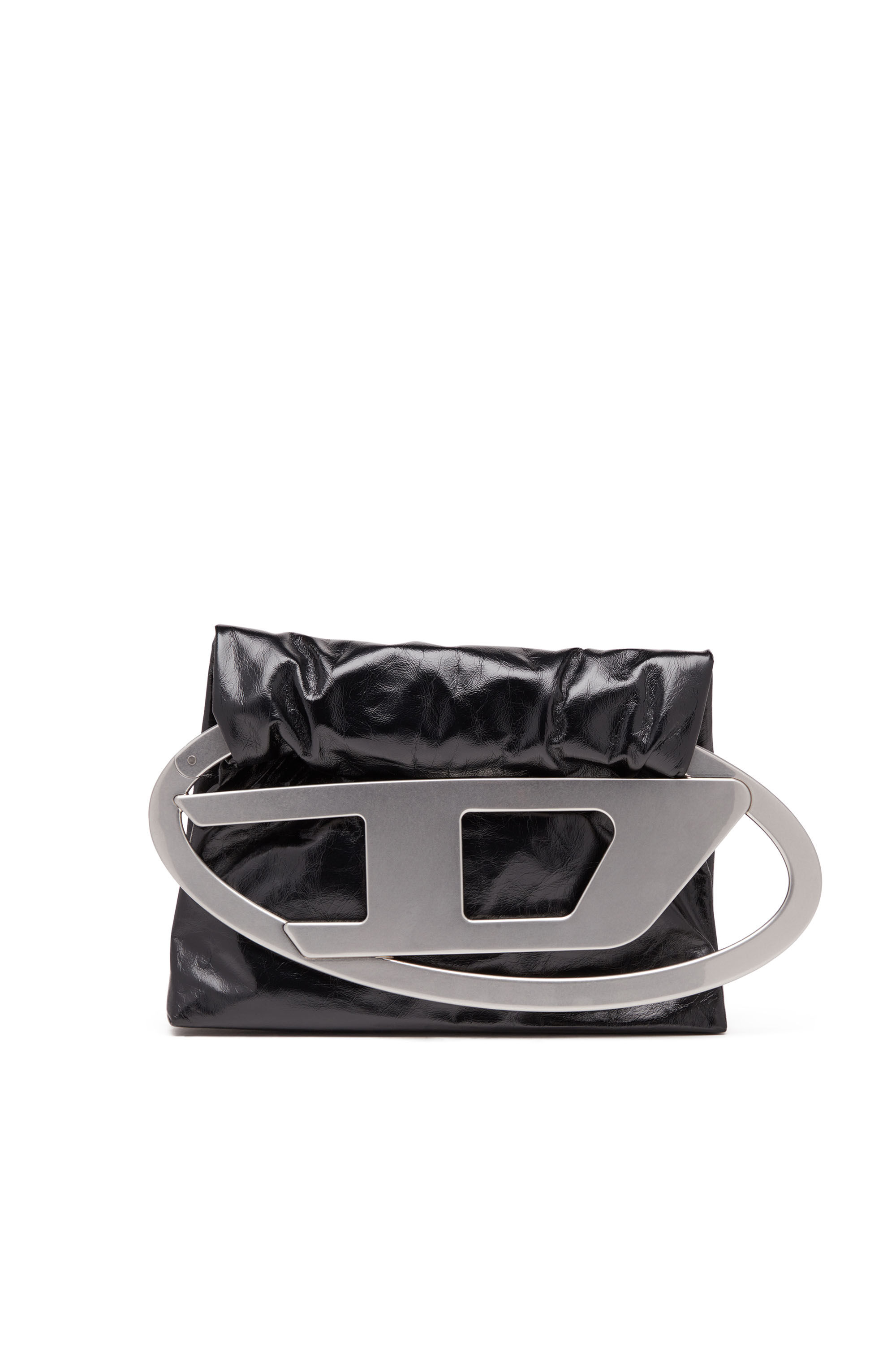 Women's Big-D-Clutch bag in crinkled leather | Black | Diesel Women's Big-D-Clutch bag in crinkled leather | Black | Diesel