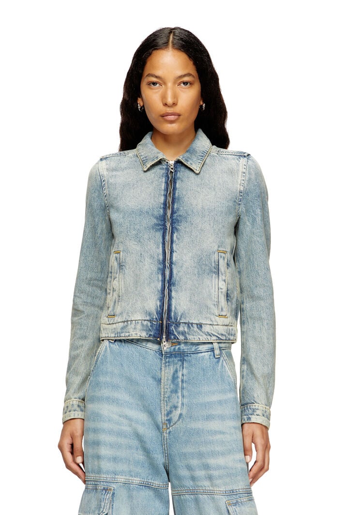 Diesel - DE-CORB, Woman's Jacket in dirt-effect fluid denim in Light Blue - 1