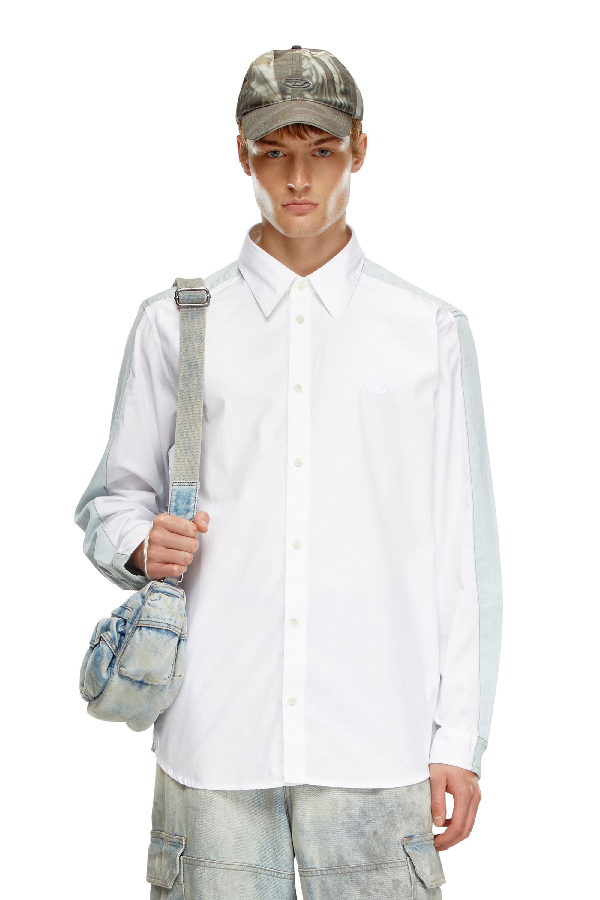 Diesel - S-SIMPLY-DNM, Man's Shirt in cotton poplin and denim in White/Blue - 3