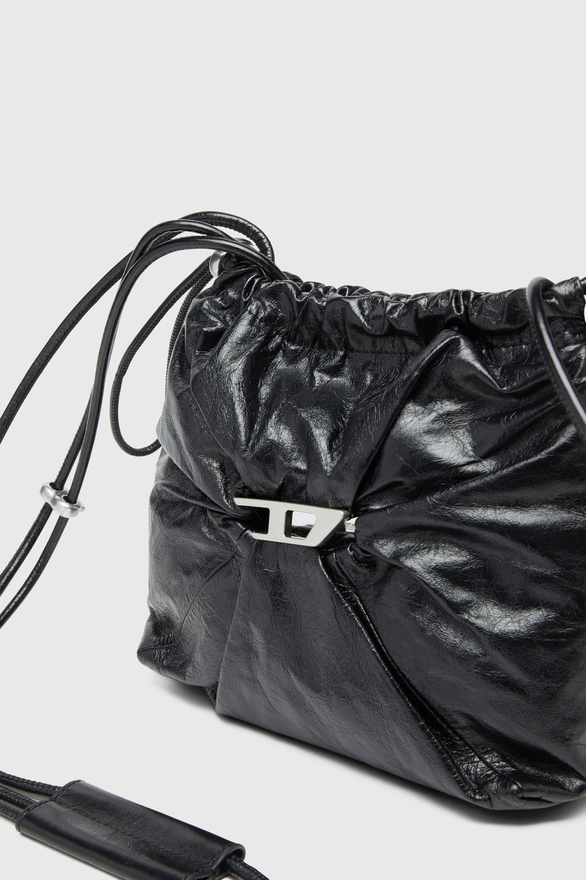 Diesel - SCRUNCH-D BUCKET, Woman's Scrunch-D-Bucket bag in shiny wrinkled leather in Black - 6