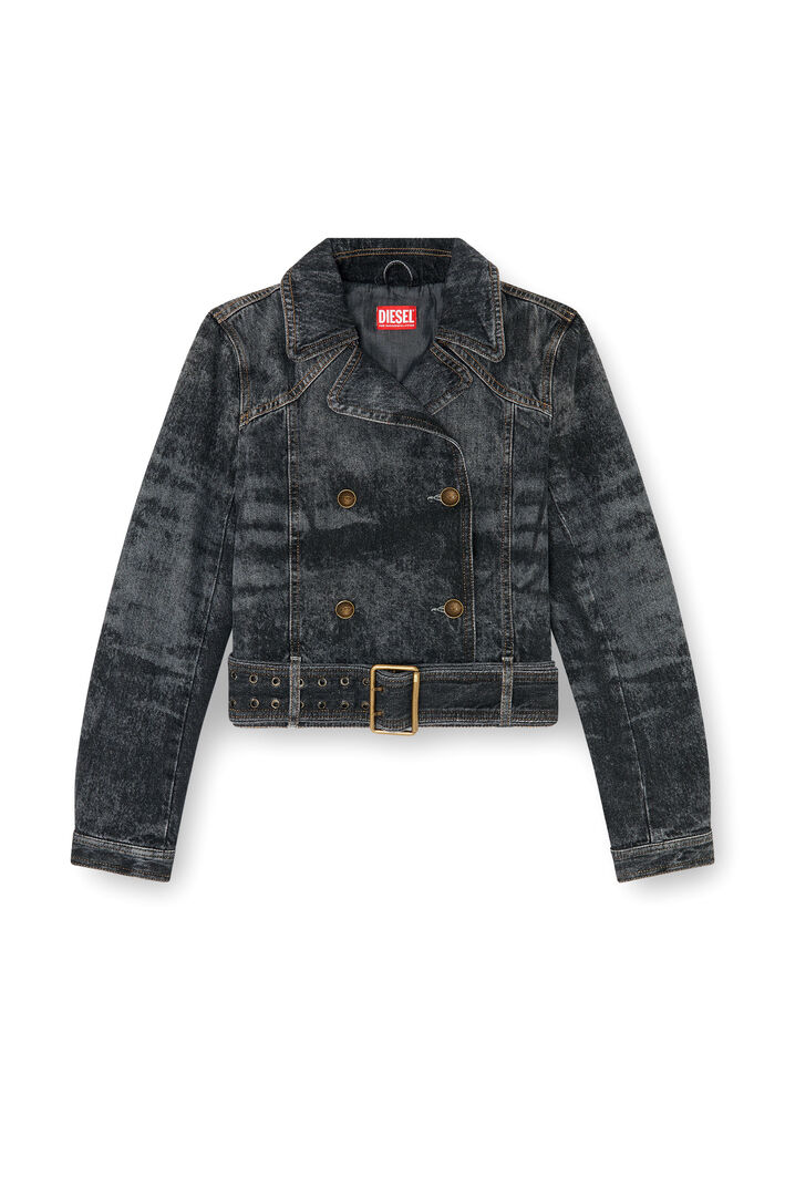 Diesel - DE-LEGEND-S, Woman's Cropped denim jacket with belt in Black - 3