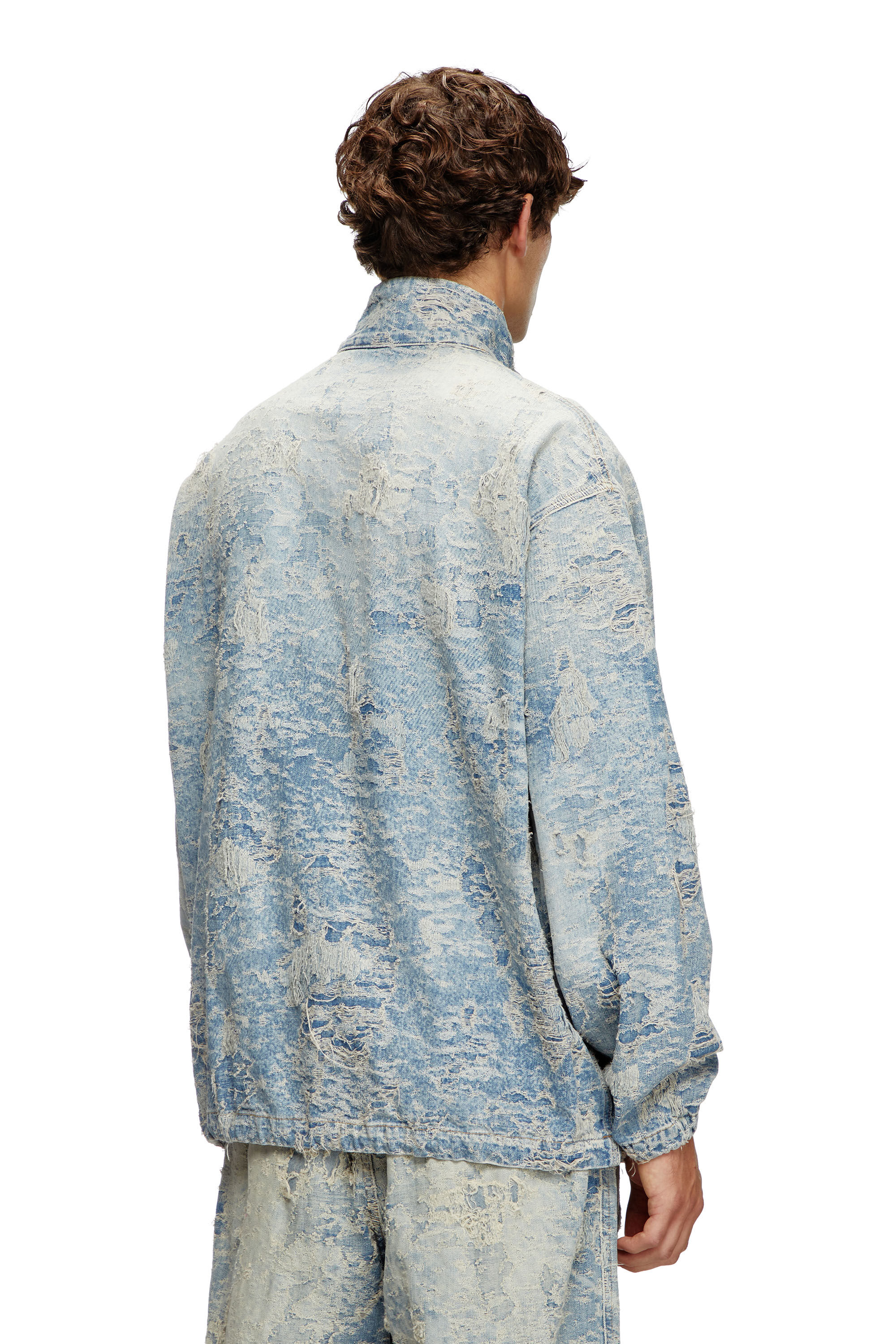 Diesel - D-KRAP-FSF, Unisex's Zip jacket in dirty jacquard denim in Light Blue - 4