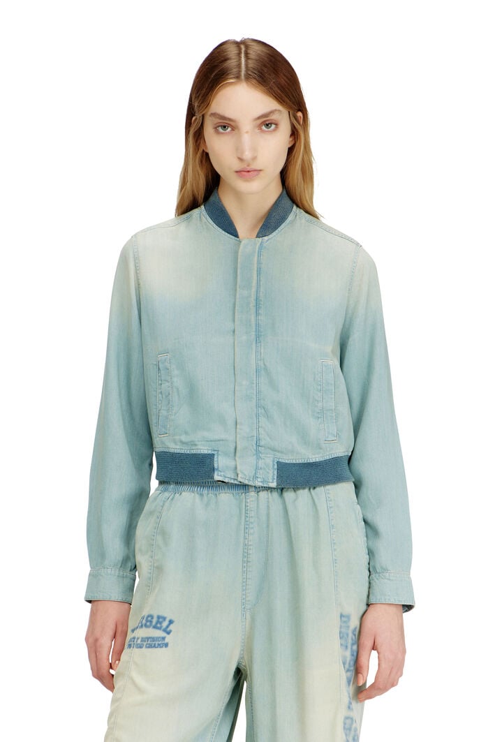 Diesel - DE-RANIA-S1, Woman's Bomber-shirt in fluid dirt-effect denim in Light Blue - 1