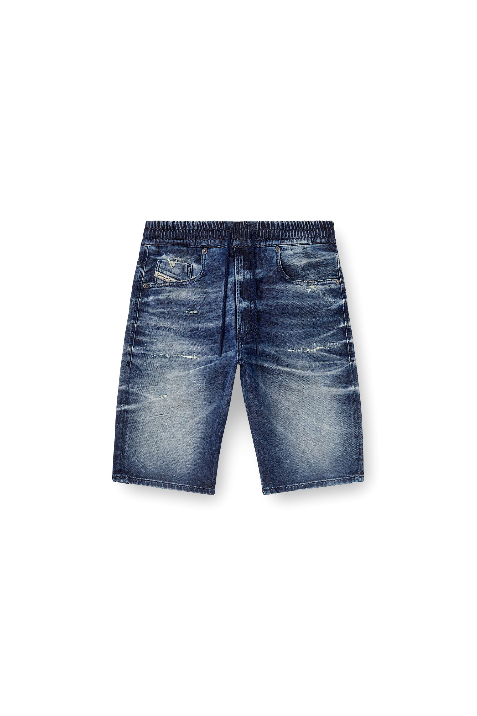 Diesel - 2033 D-KROOLEY-SHORT JOGG, Man's Slim fit shorts in treated JoggJeans in Dark Blue - 2