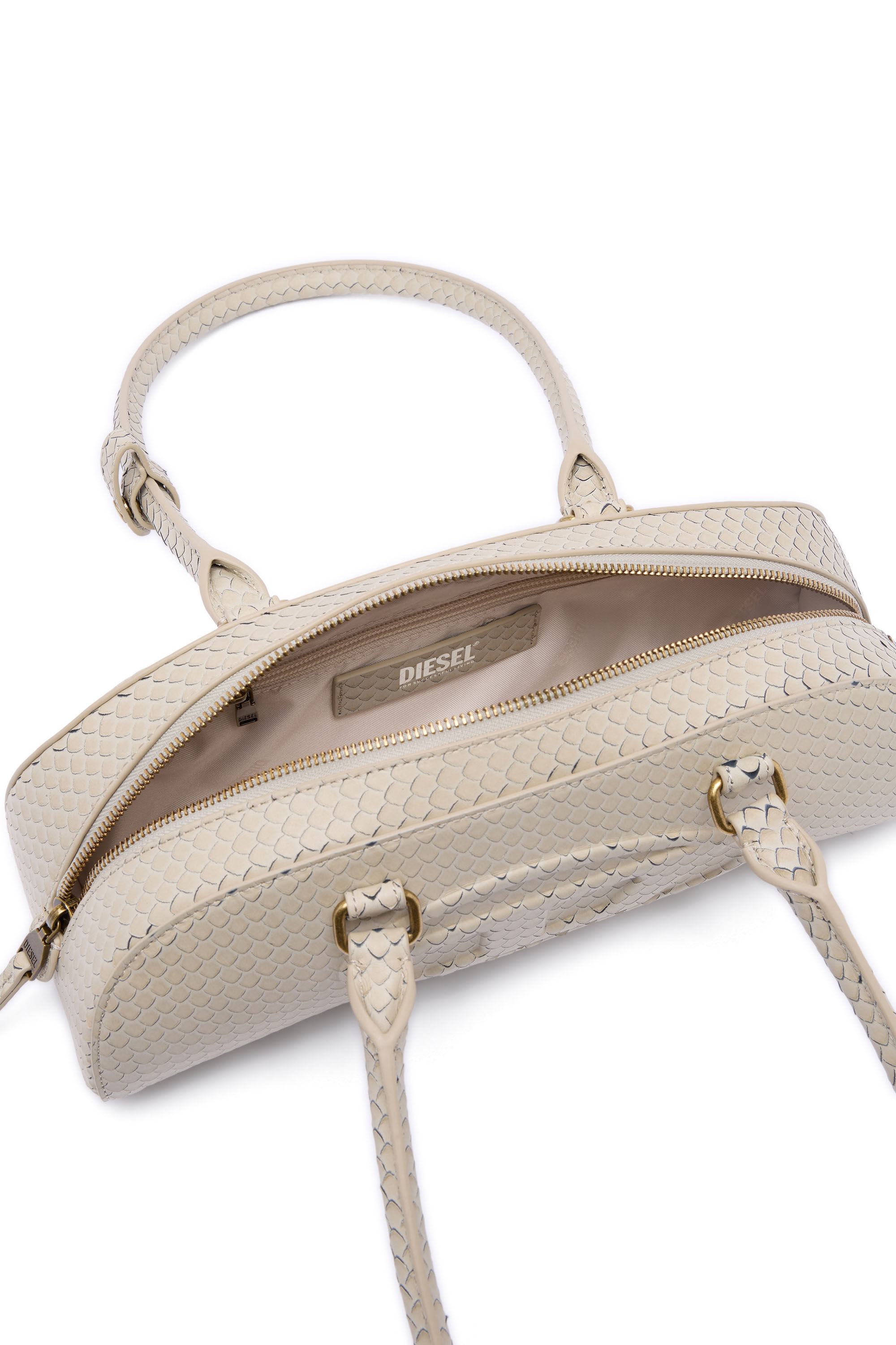 Diesel - 1DR DOME SHOULDER EW, Woman's 1DR Dome-Elongated bowling bag in textured leather in Beige - 4