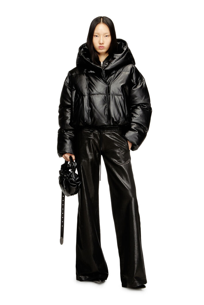 Diesel - W-ILLEY, Woman's Hooded puffer jacket in coated fabric in Black - 2
