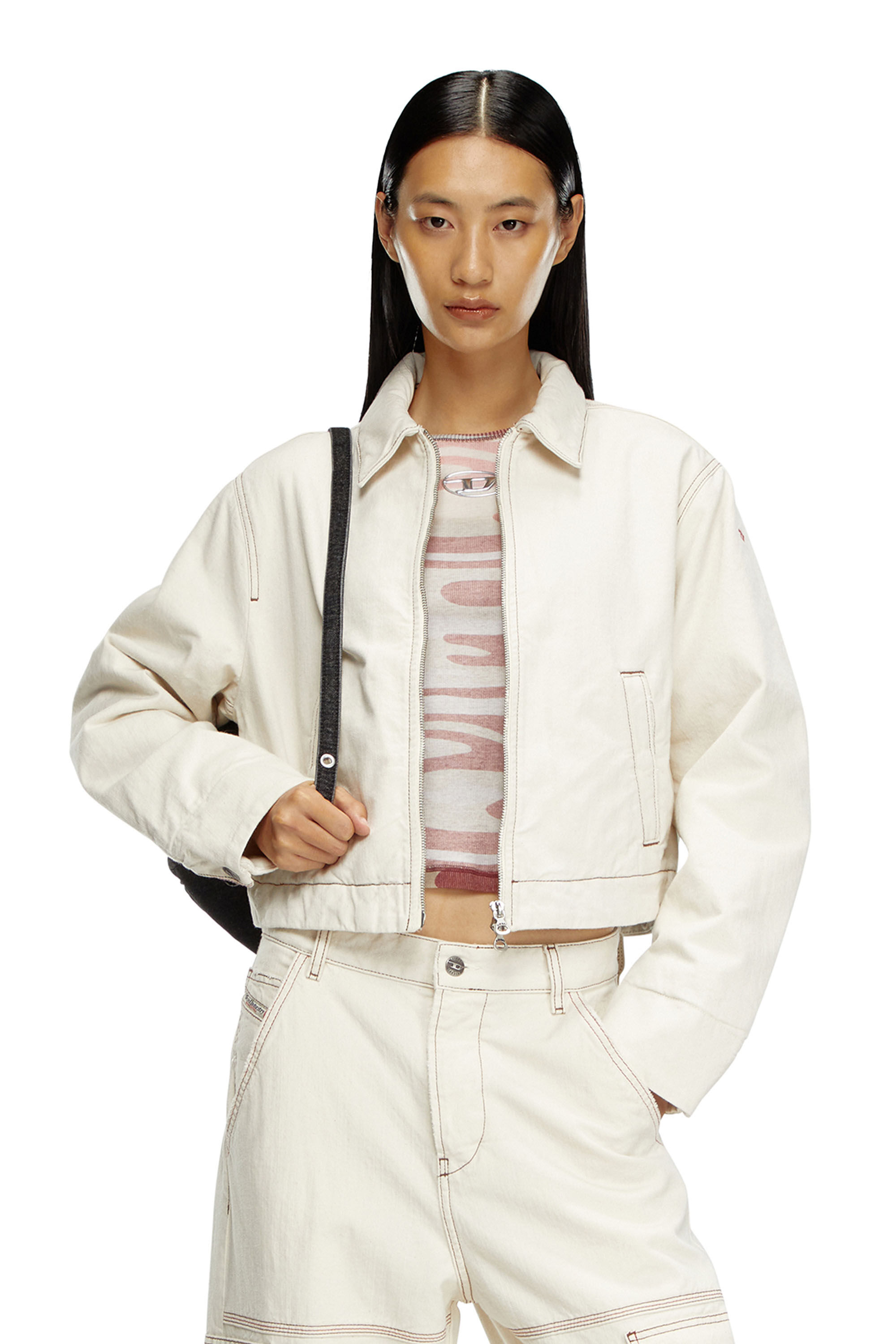 Diesel - DE-NOVA, Woman's Padded jacket in clean-wash denim in White - 3