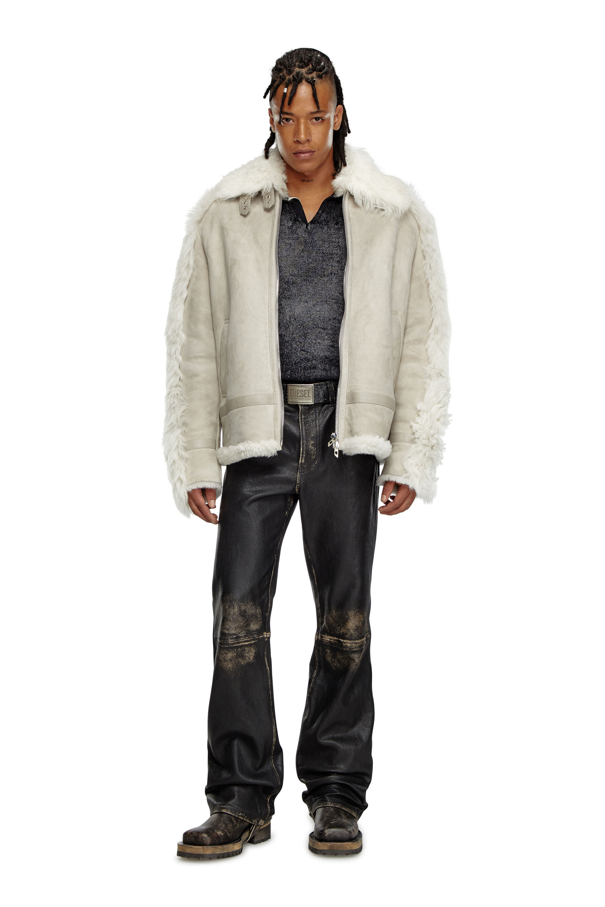 Diesel - L-OMER, Man's Shearling jacket in Grey - 1