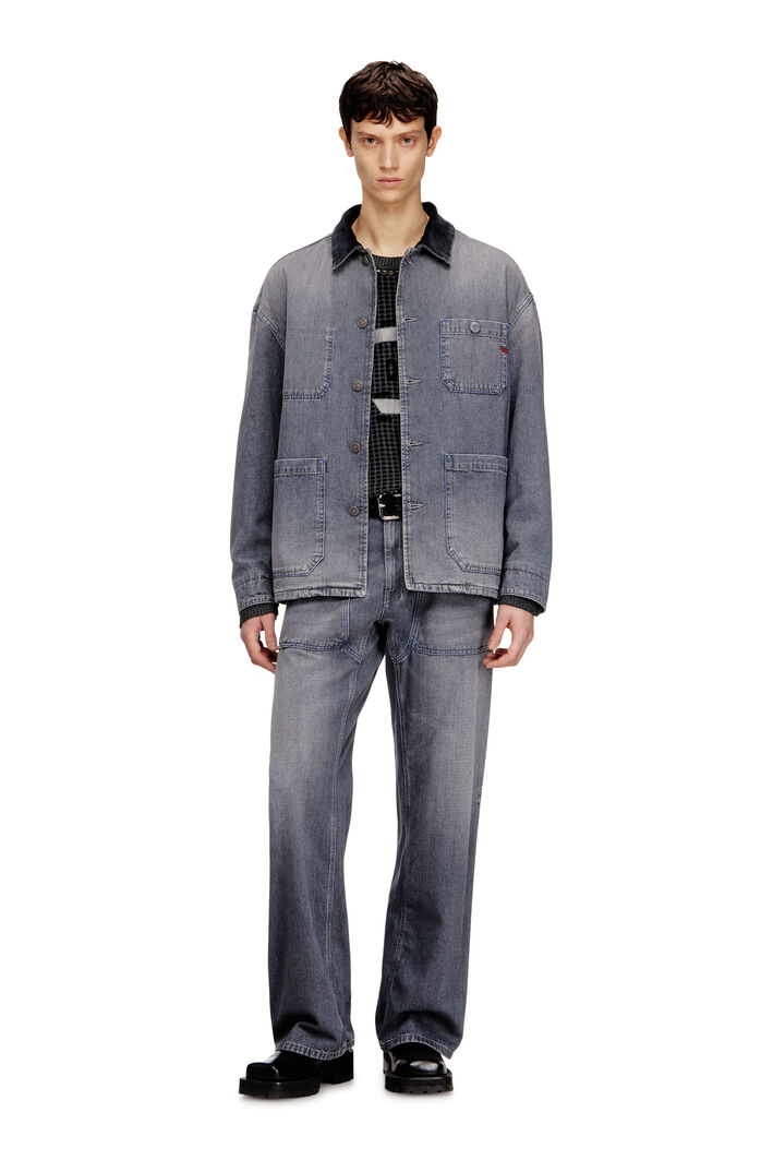 Diesel - D-STACK-U-L, Unisex's Utility-style denim jacket with contrasting collar in Grey - 4