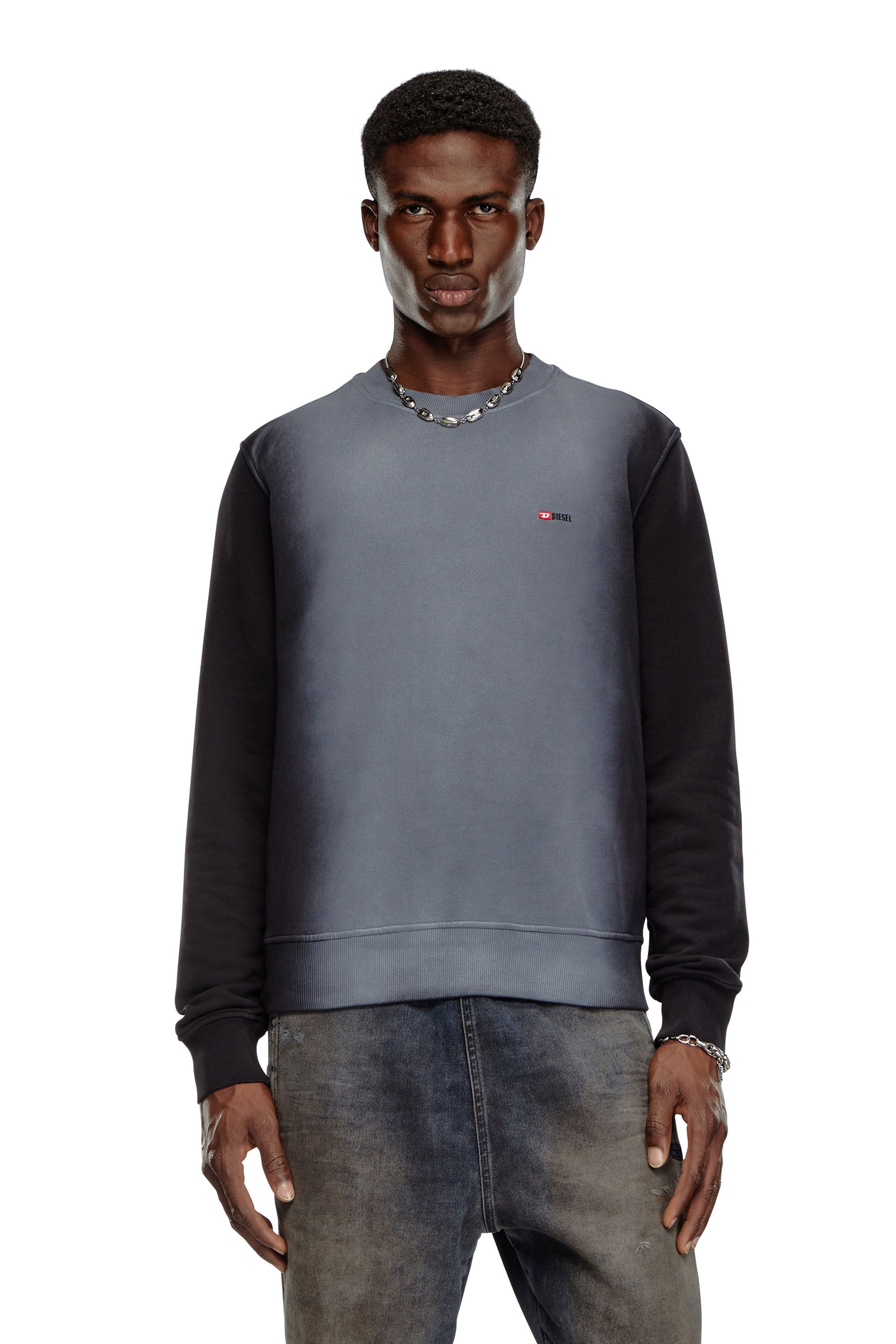 Diesel - S-GINN-K48, Man Cotton sweatshirt with faded patches in Black - Image 3