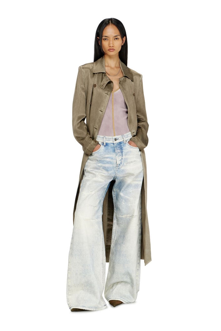 Diesel - G-LADES, Woman's Trench coat in wrinkled satin in Light Brown - 1